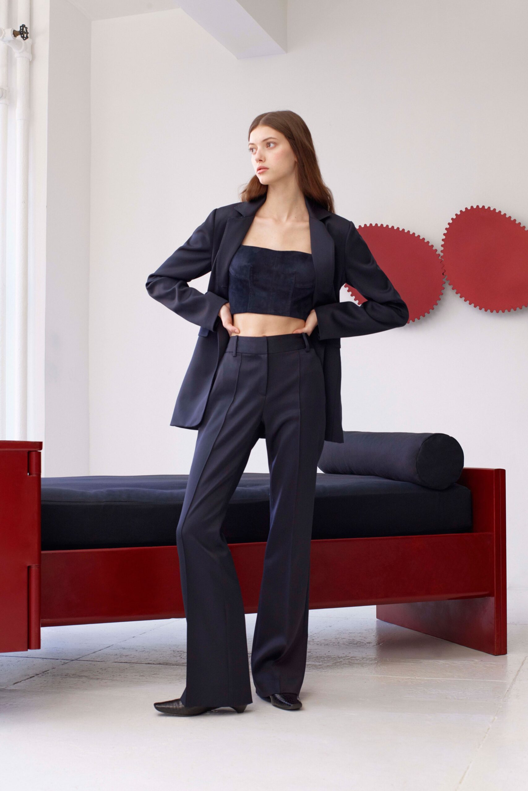 black tailored blazer and pants