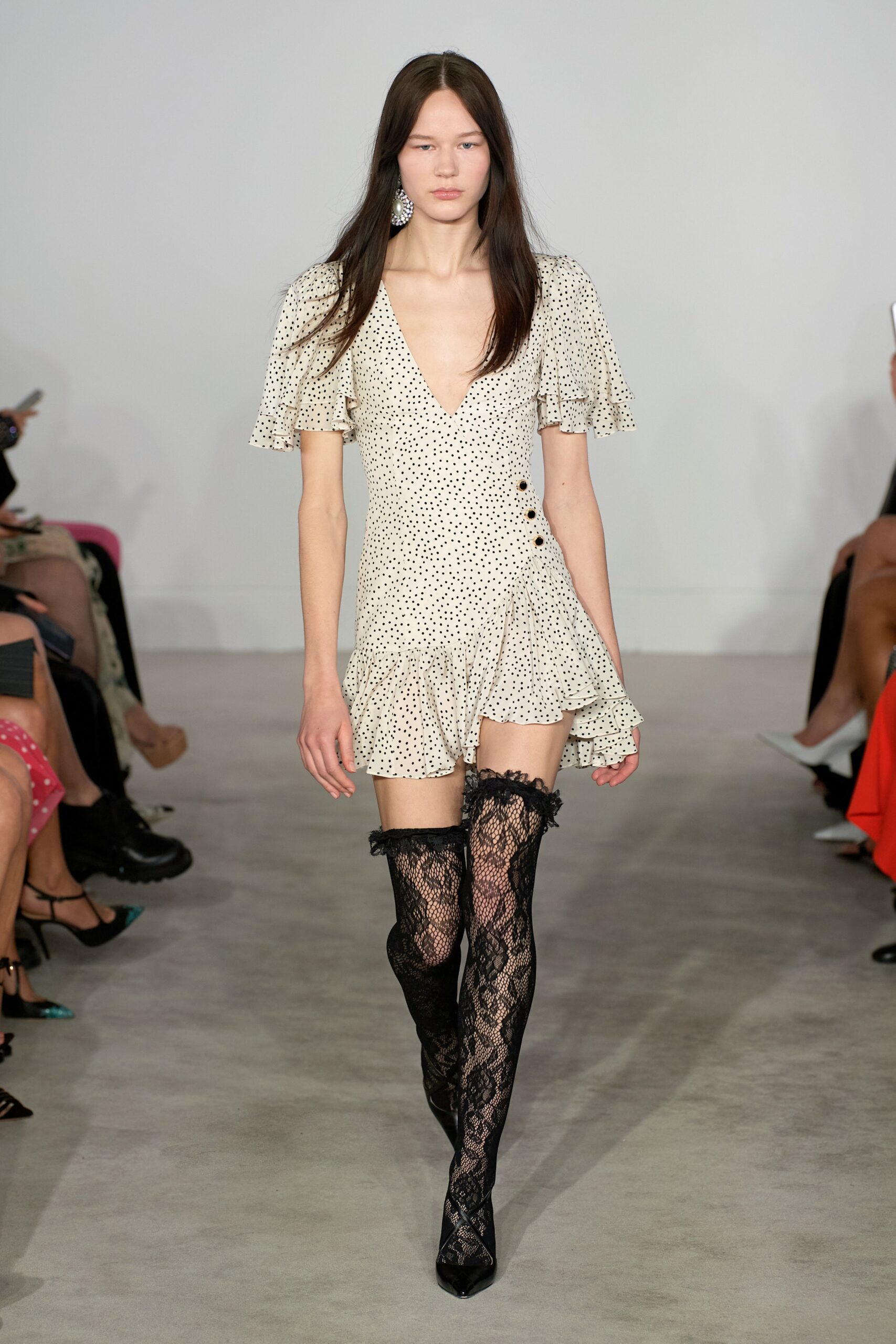 white polka-dot mini dress