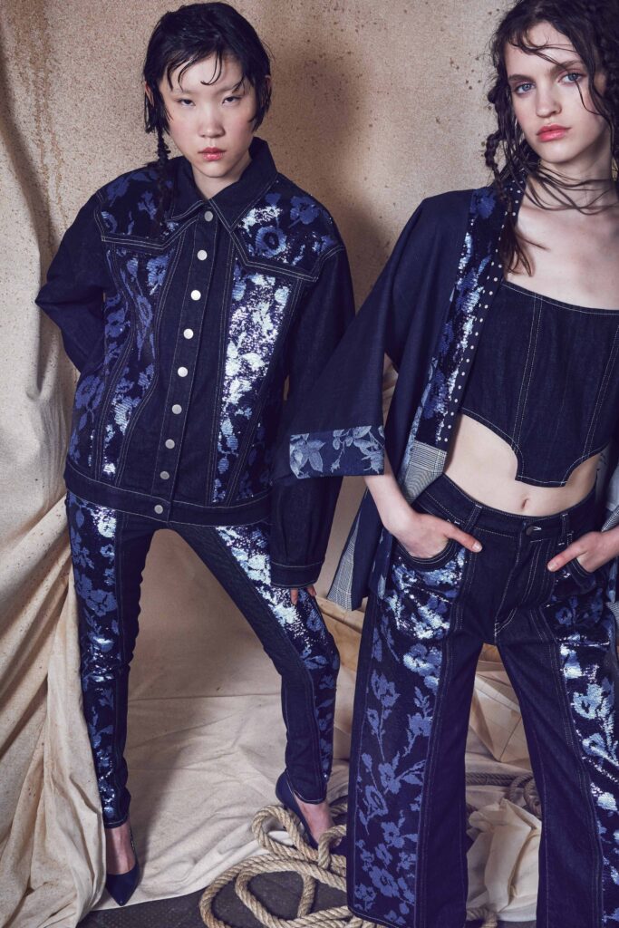 blue denim jacket with embroidered details