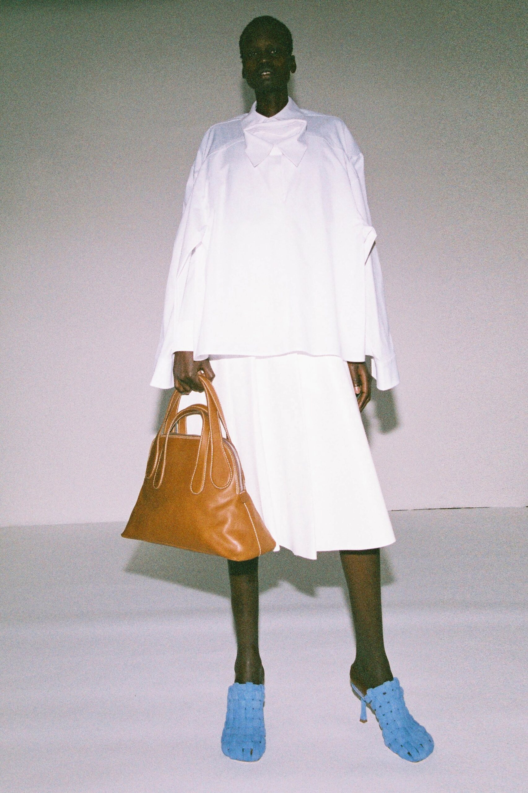 white cotton long-sleeve collared oversized pleated top