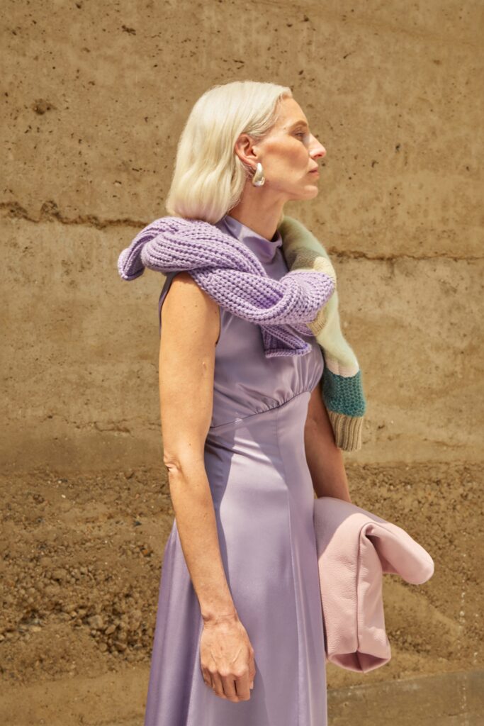 purple silk fitted dress