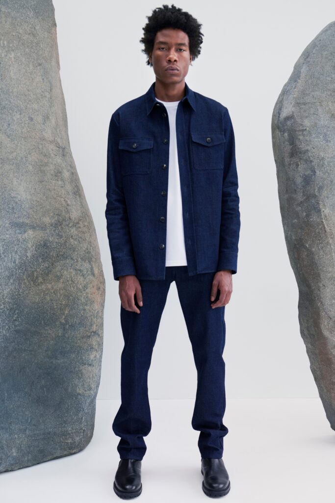 blue denim jacket with white shirt