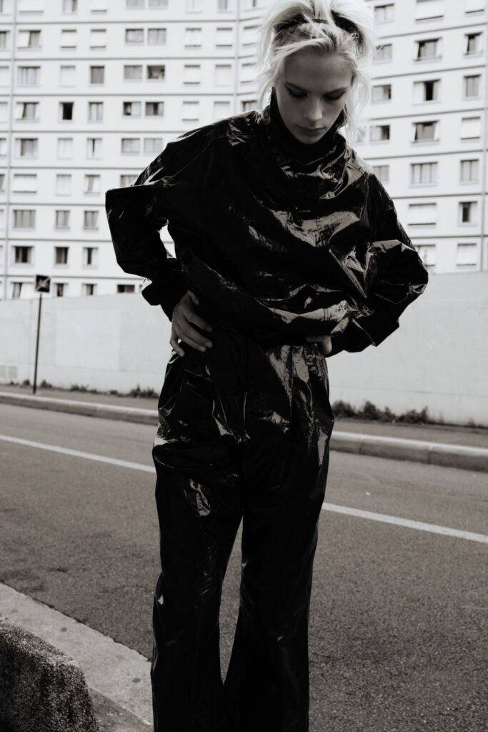 black vinyl fitted jumpsuit