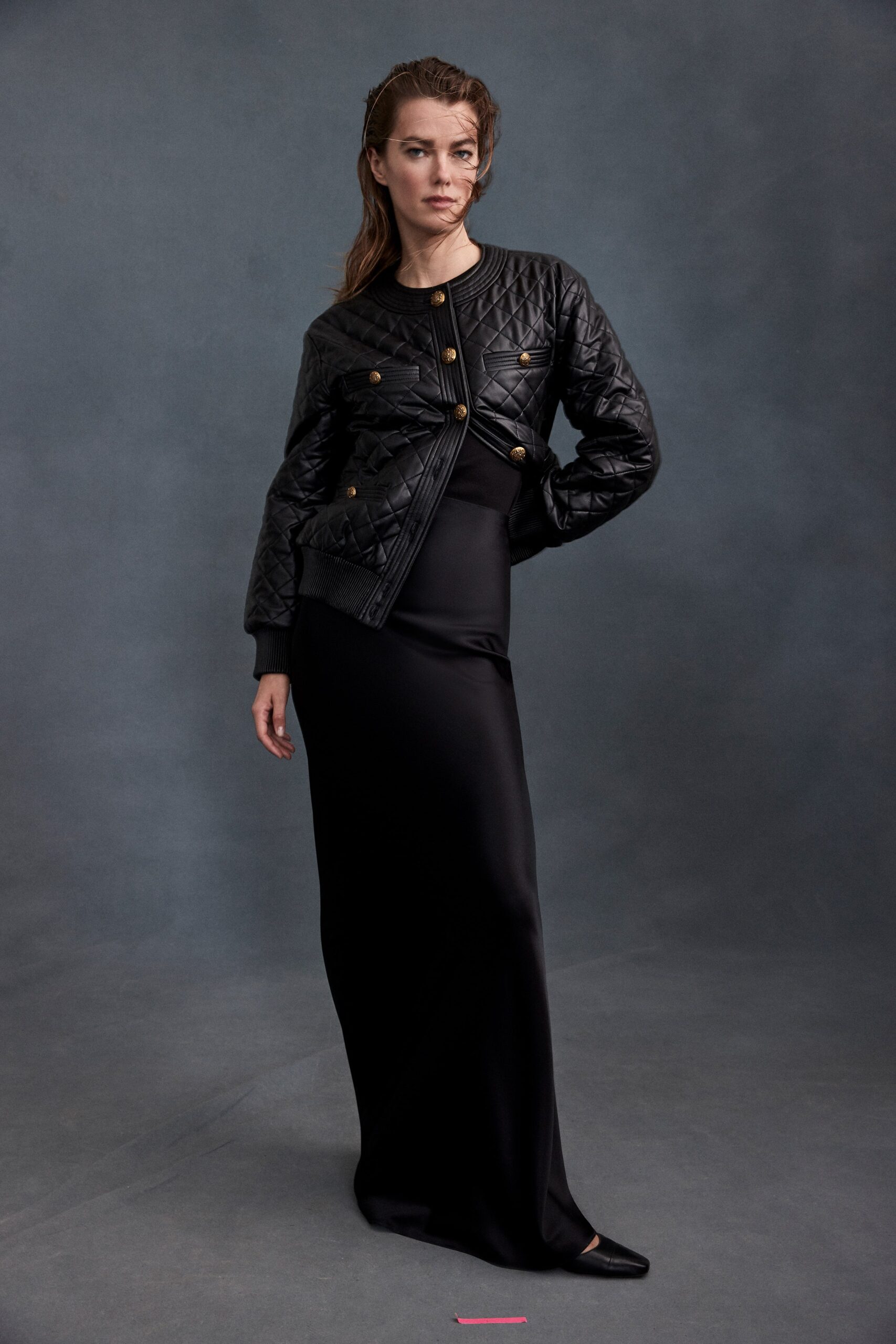 black leather jacket and dress