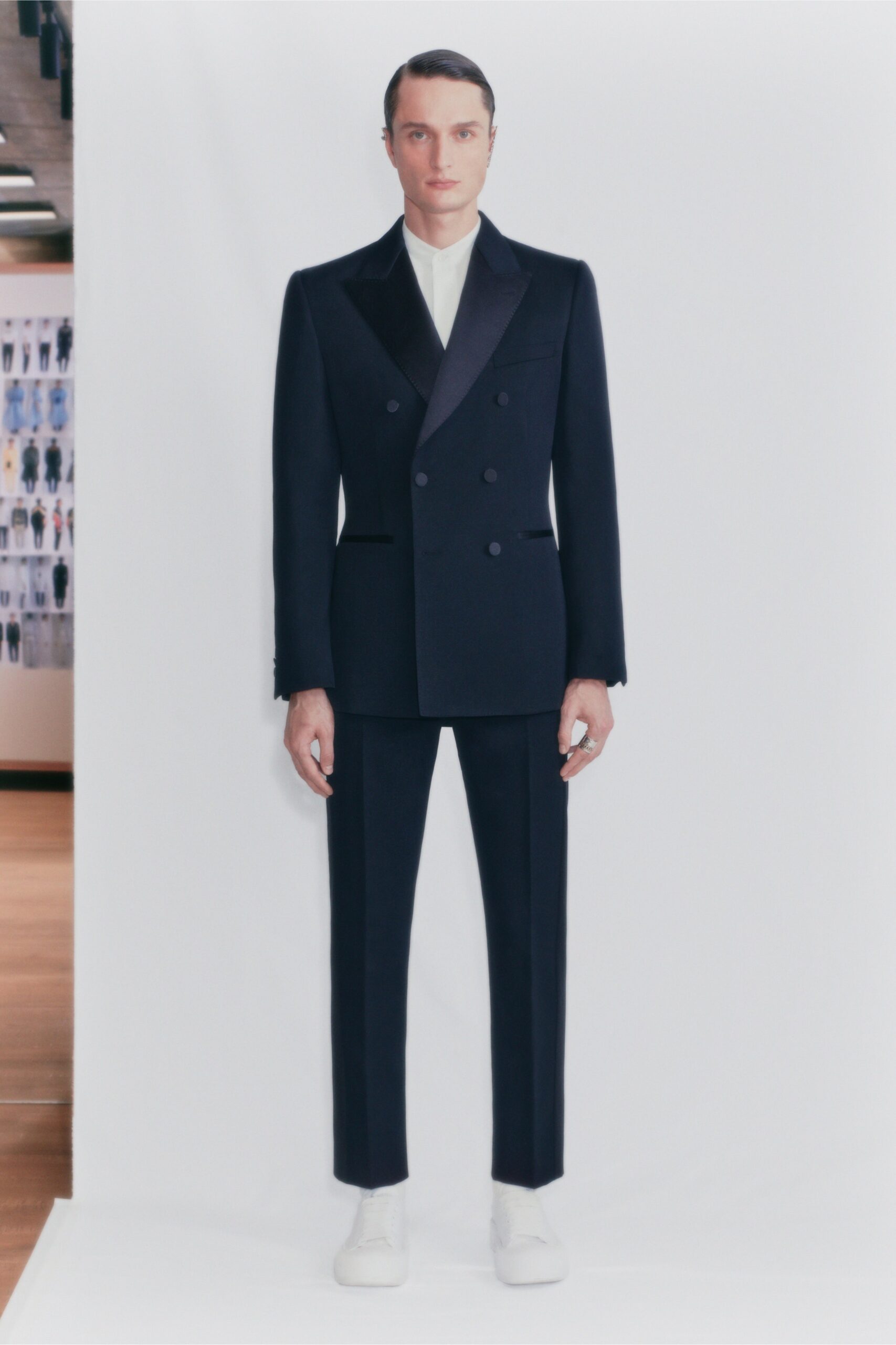 blue wool long-sleeve collared tailored straight-leg suit