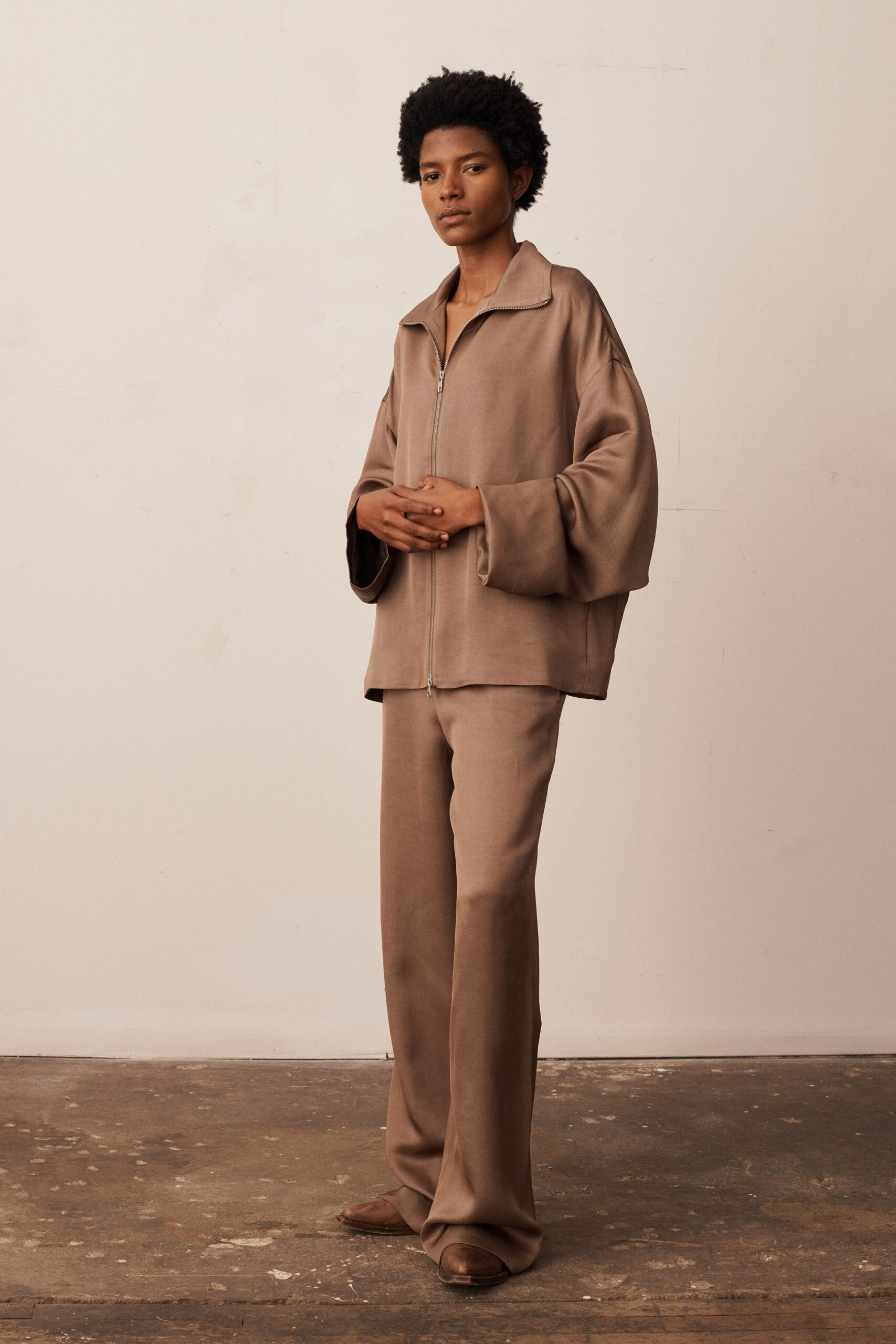 beige relaxed jacket and pants