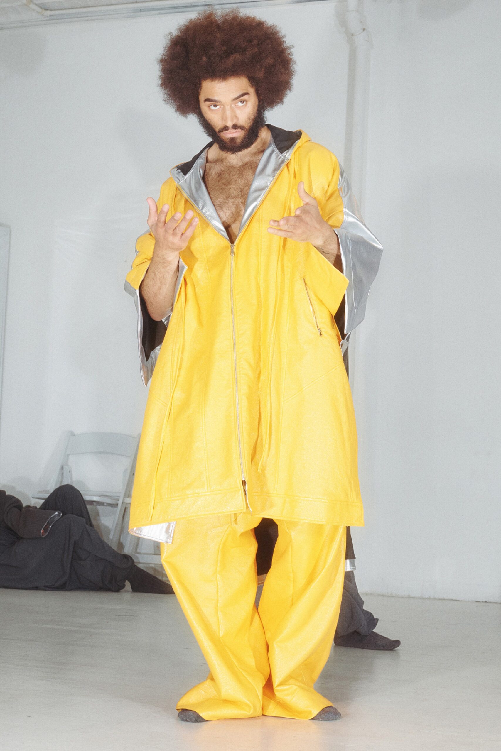 yellow vinyl relaxed coat and pants