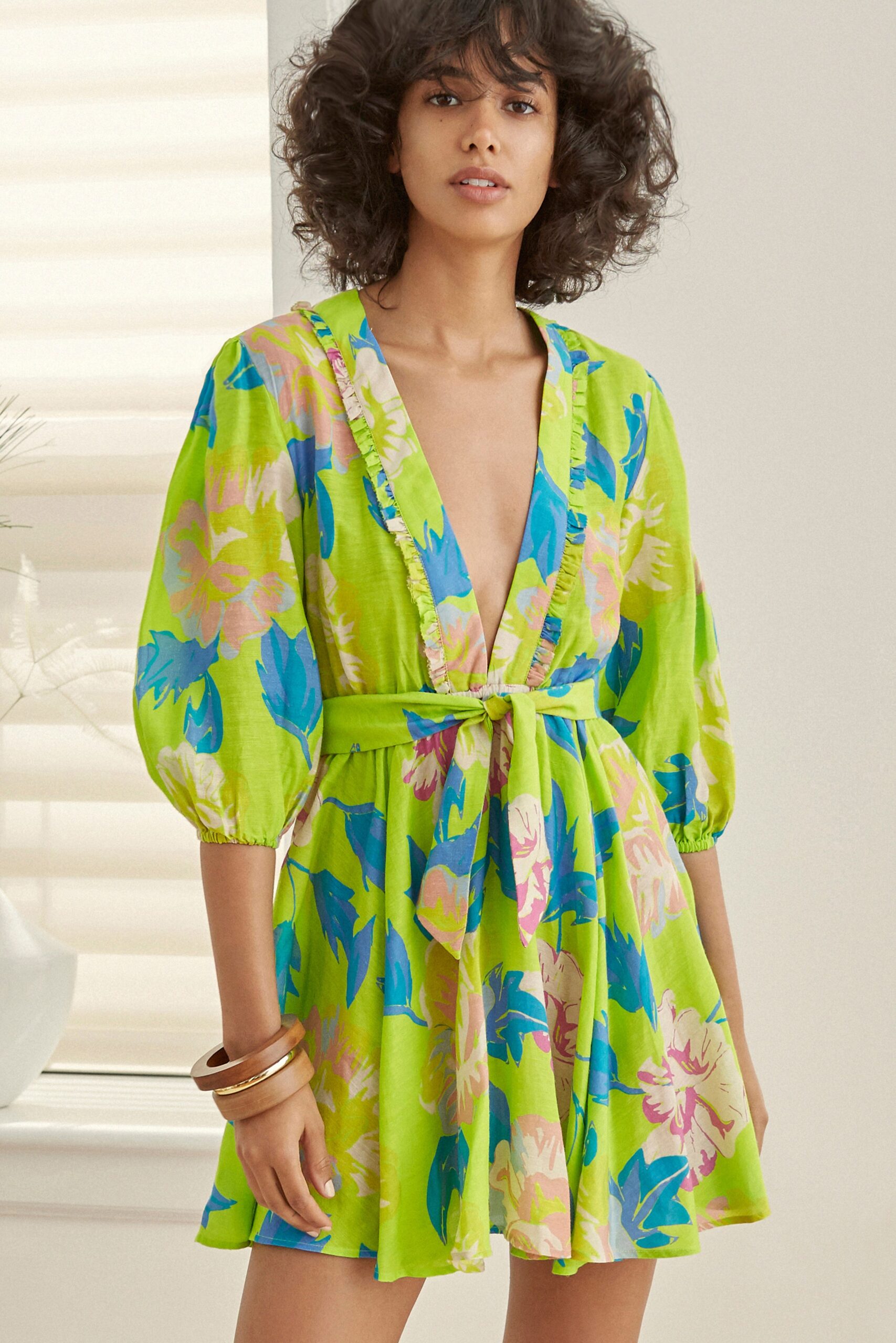 green floral mini dress