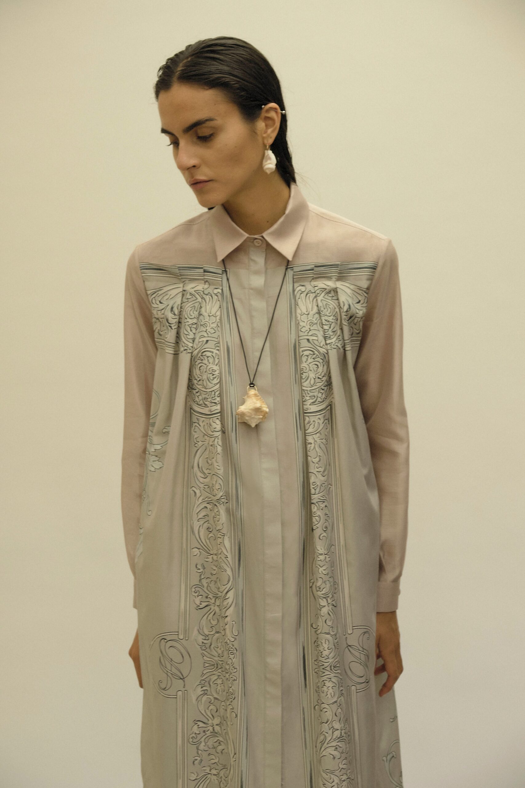 gray beige relaxed long-sleeve dress