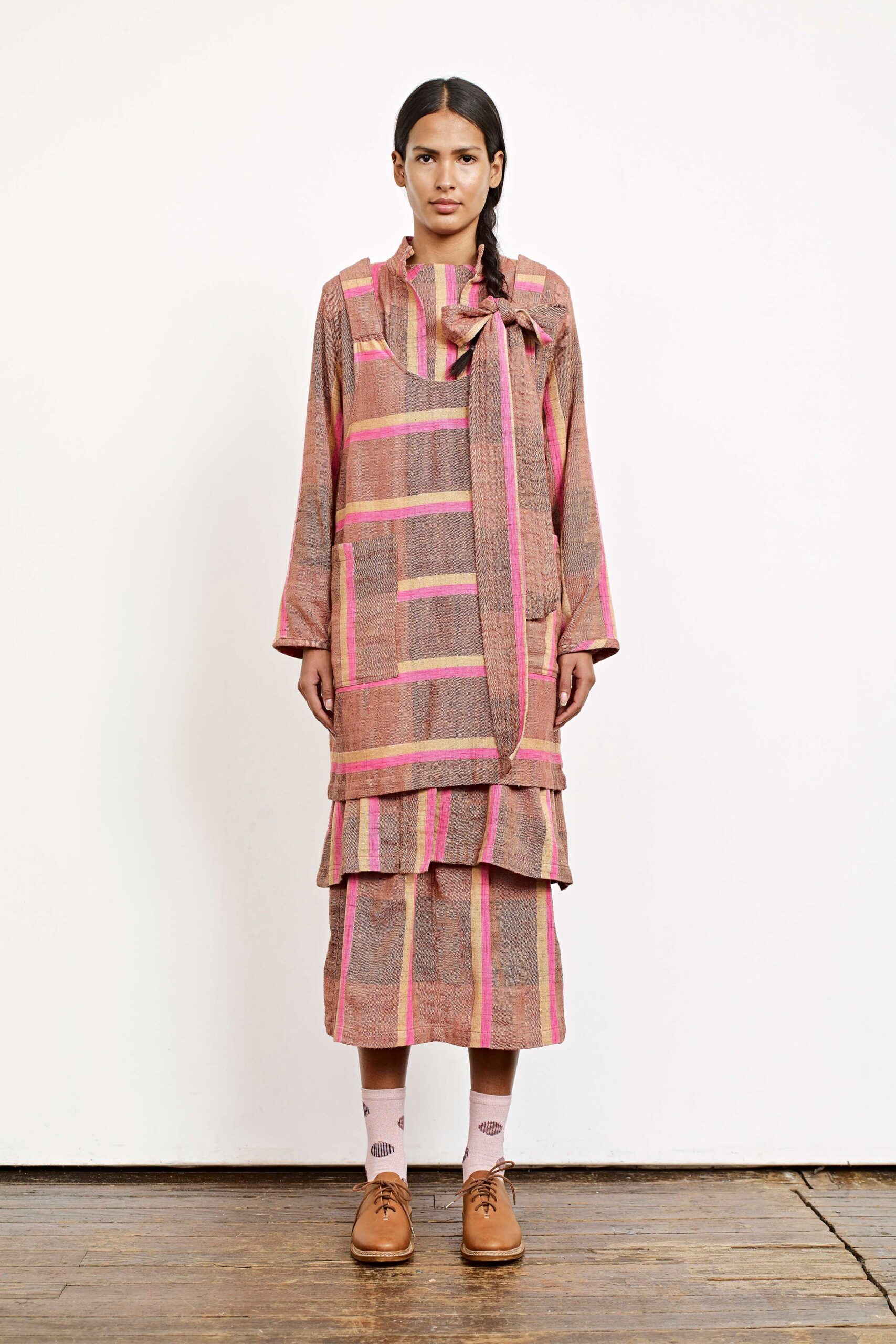 pink and gray layered dress