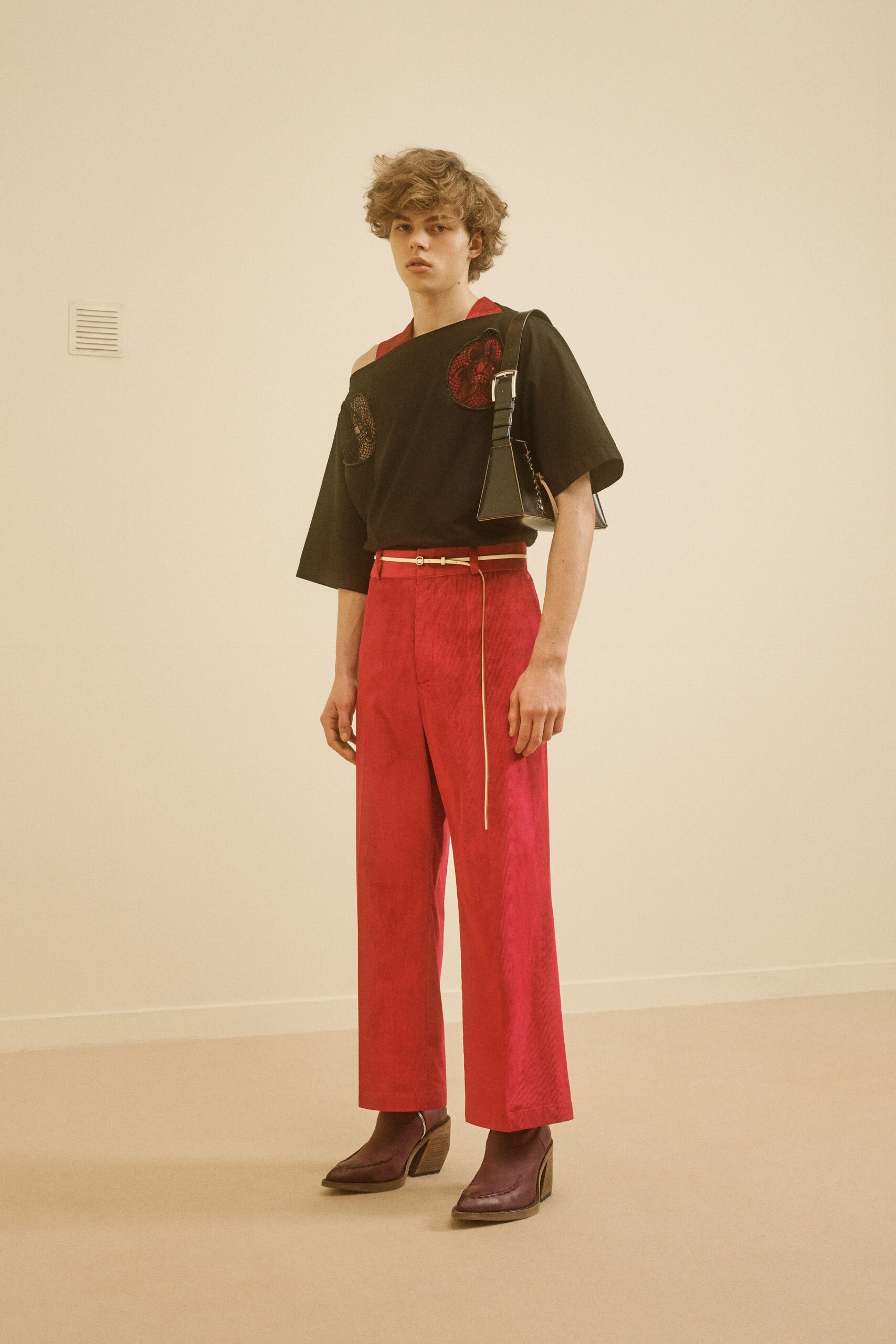 red suede relaxed wide-leg pants