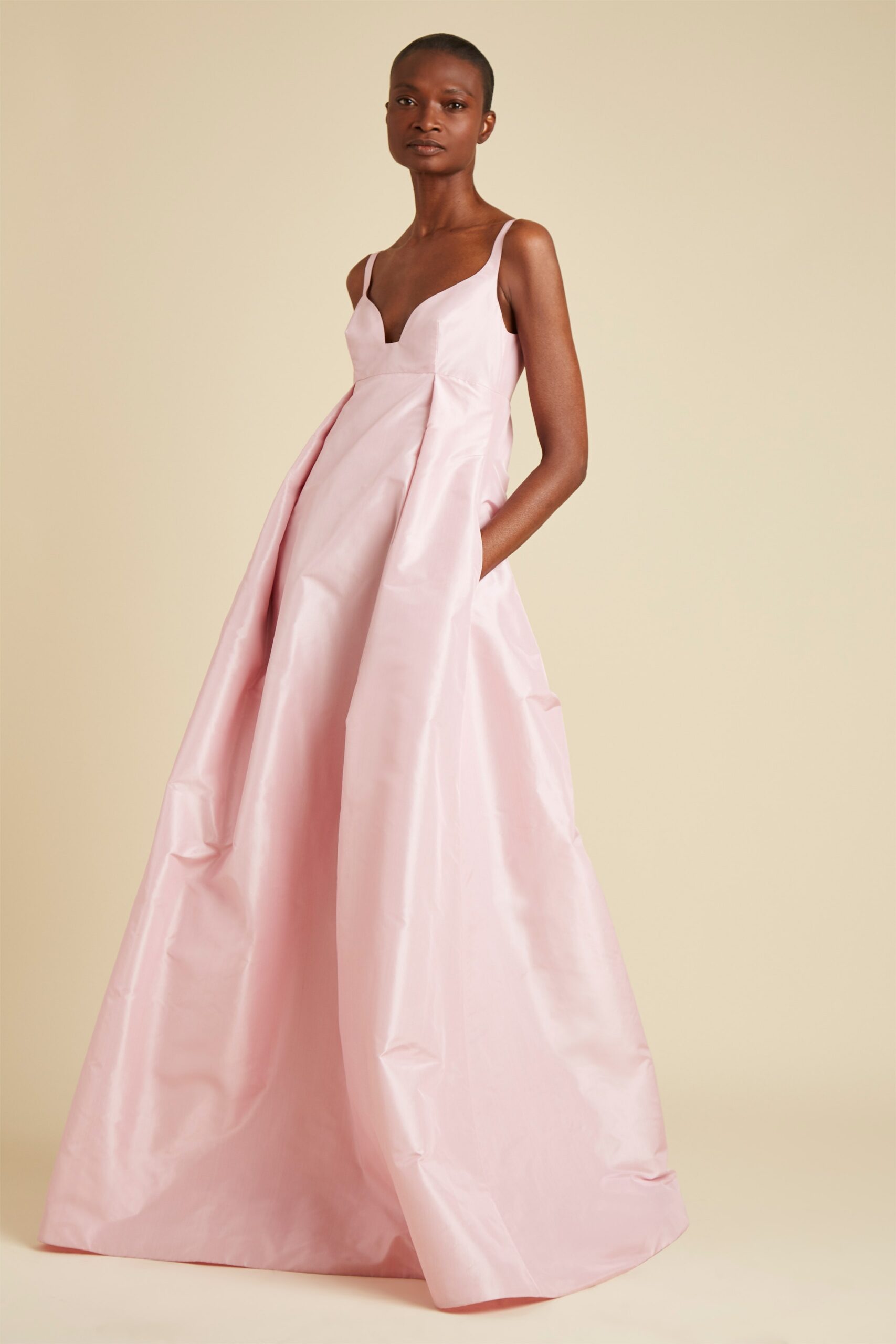 pink silk sleeveless gown