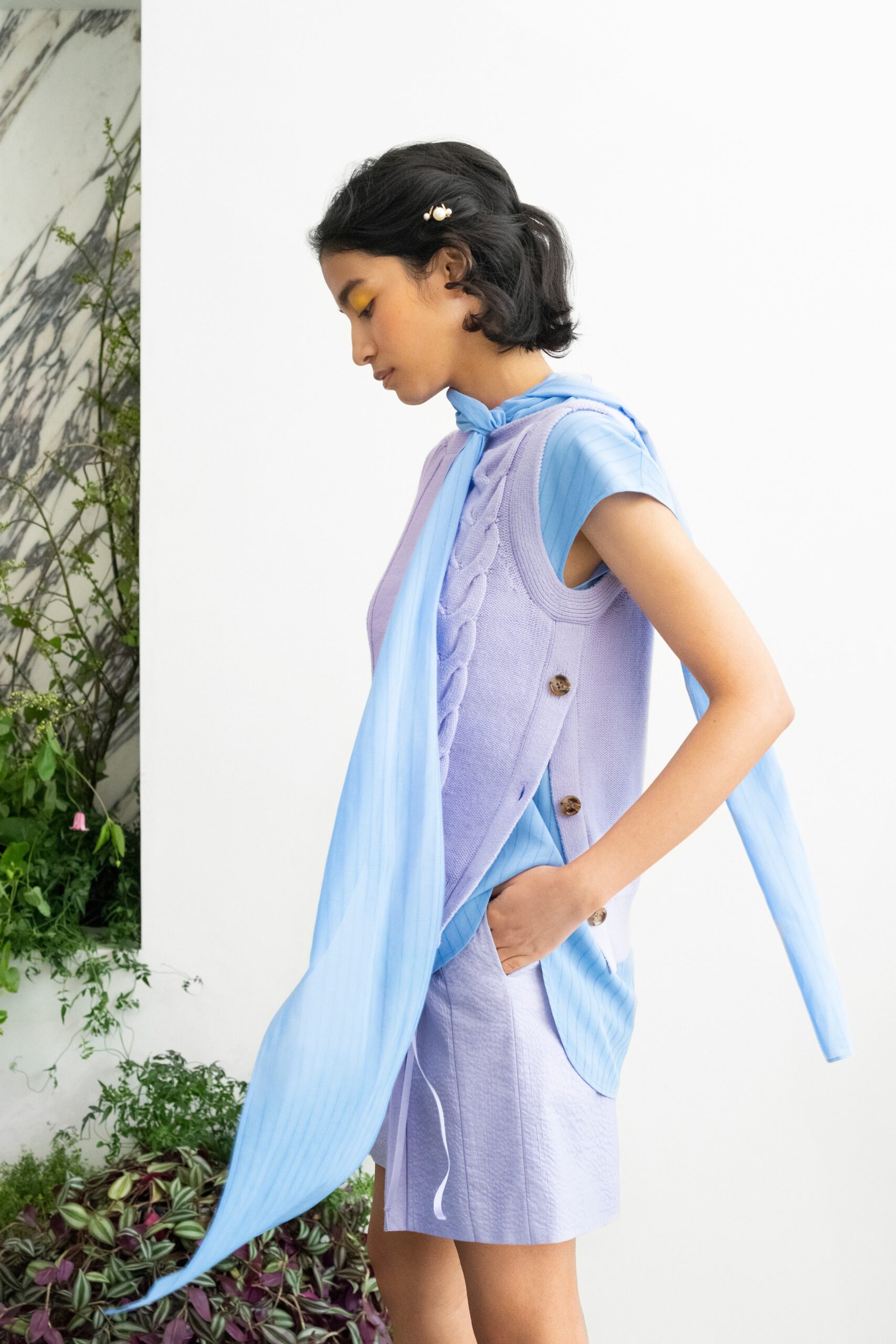 blue silk relaxed flowing scarf