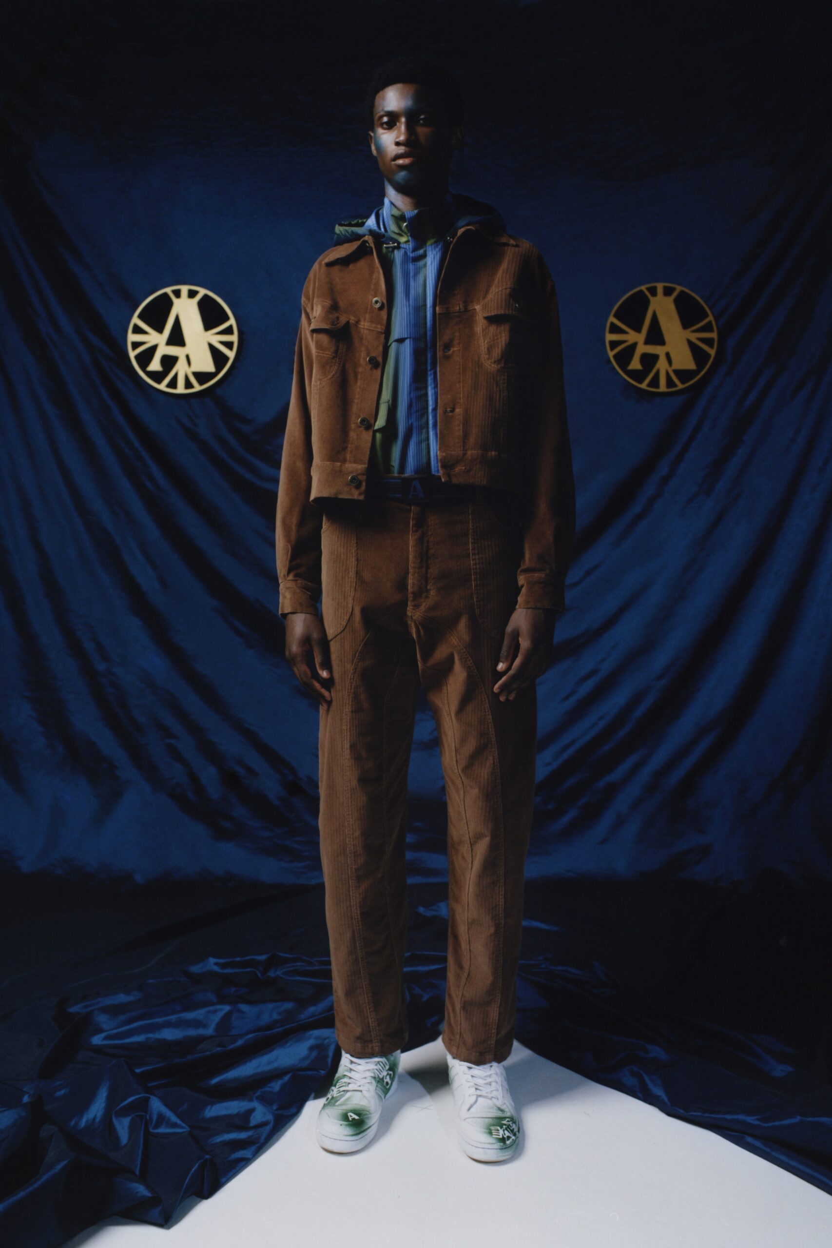 brown fitted jacket and pants