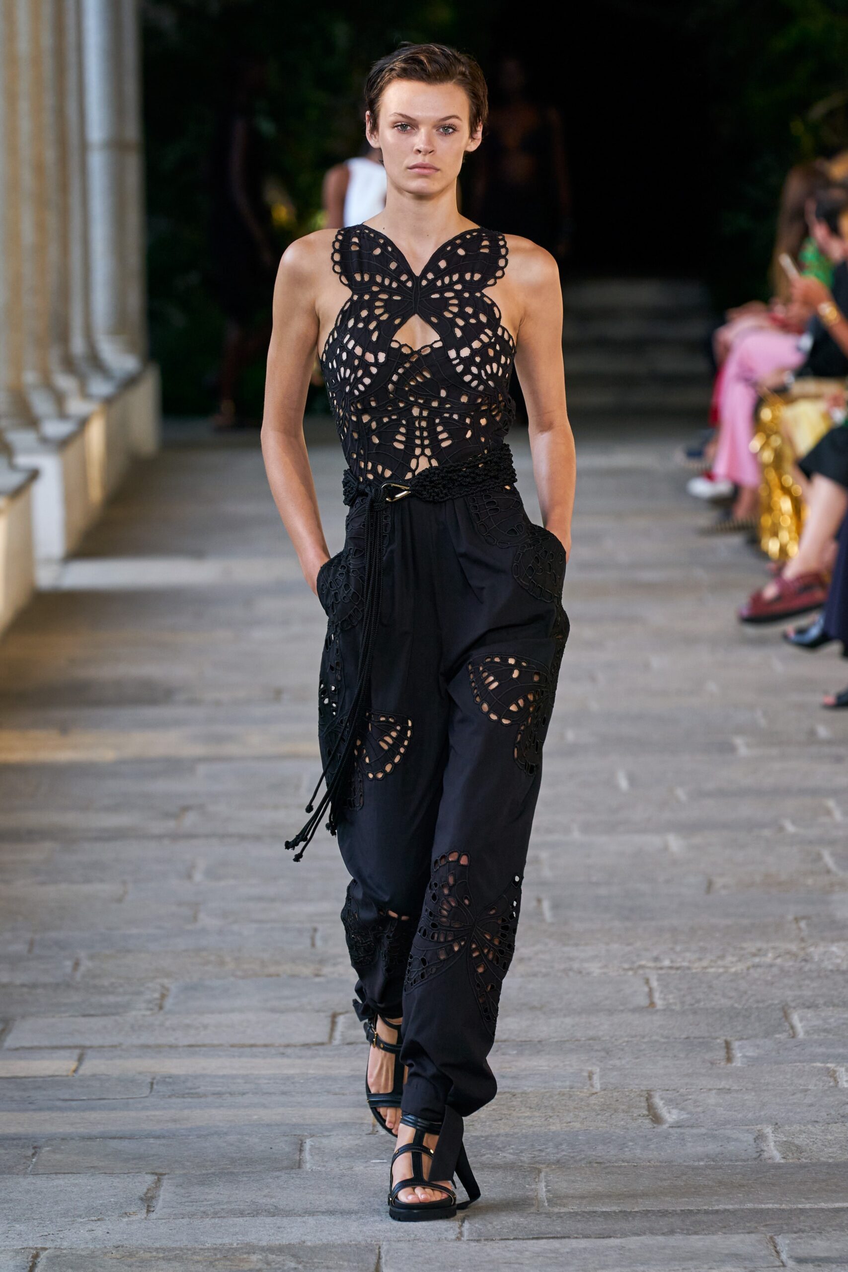 black fitted sleeveless jumpsuit