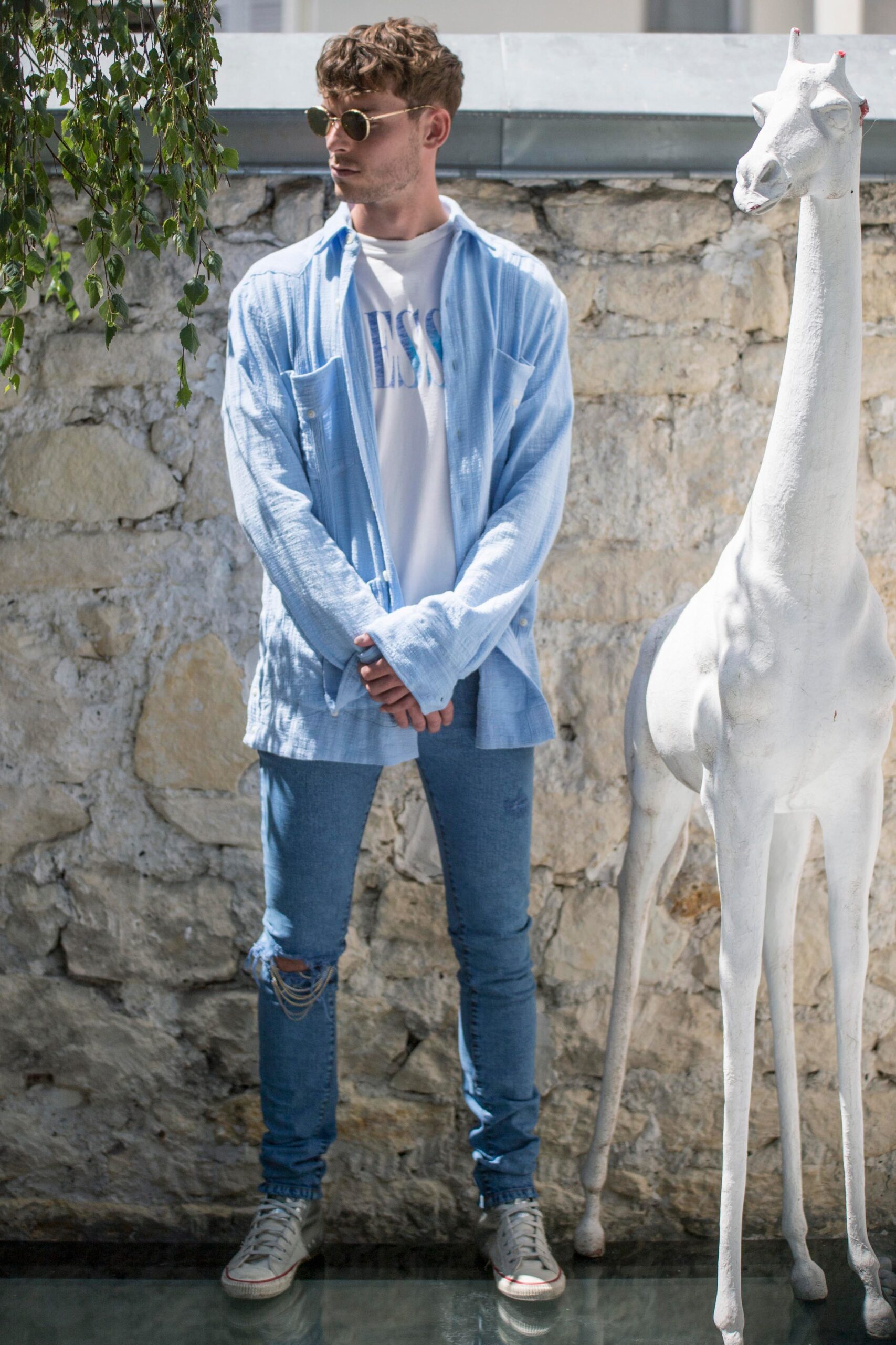 blue relaxed shirt with jeans