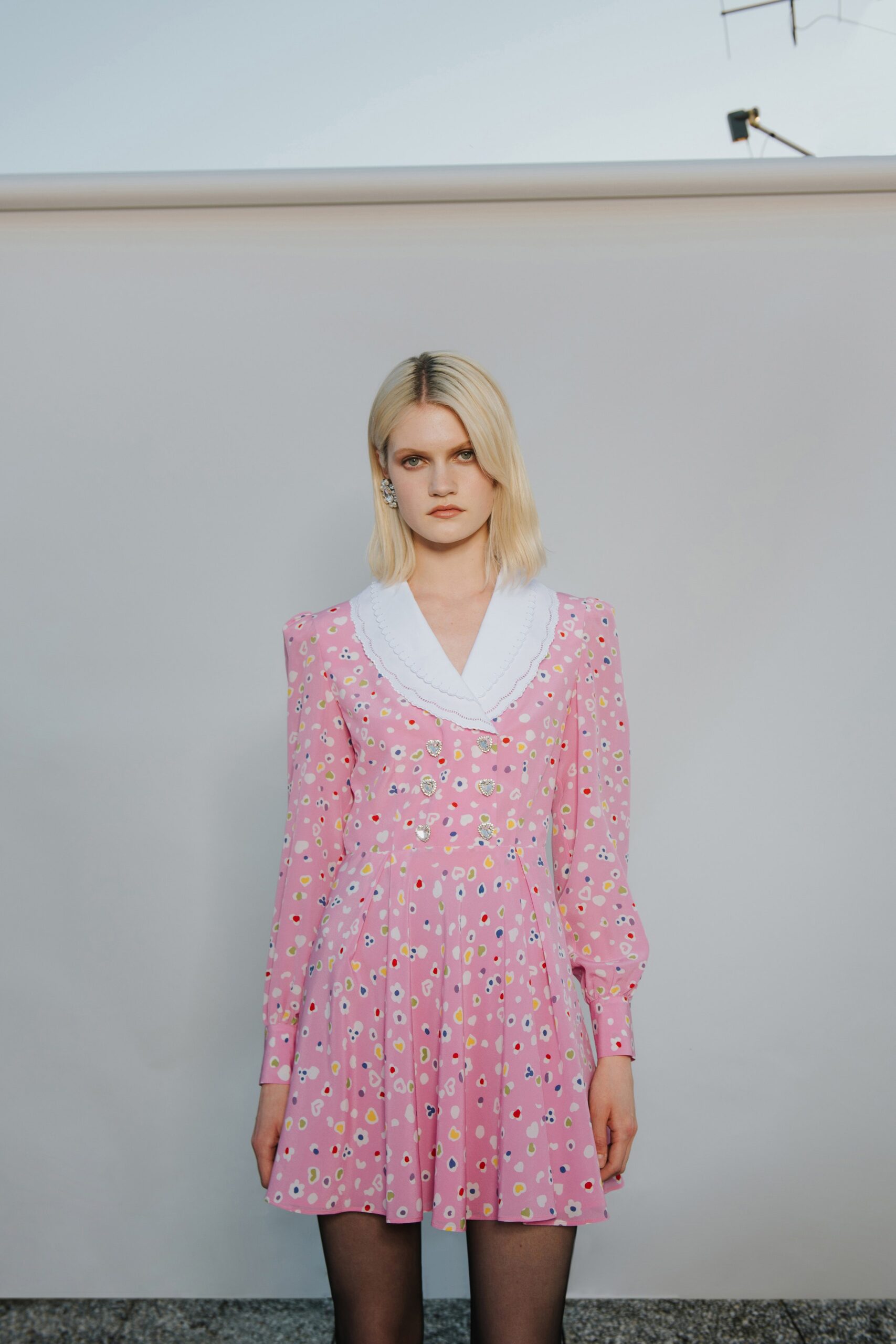 pink printed long-sleeve dress