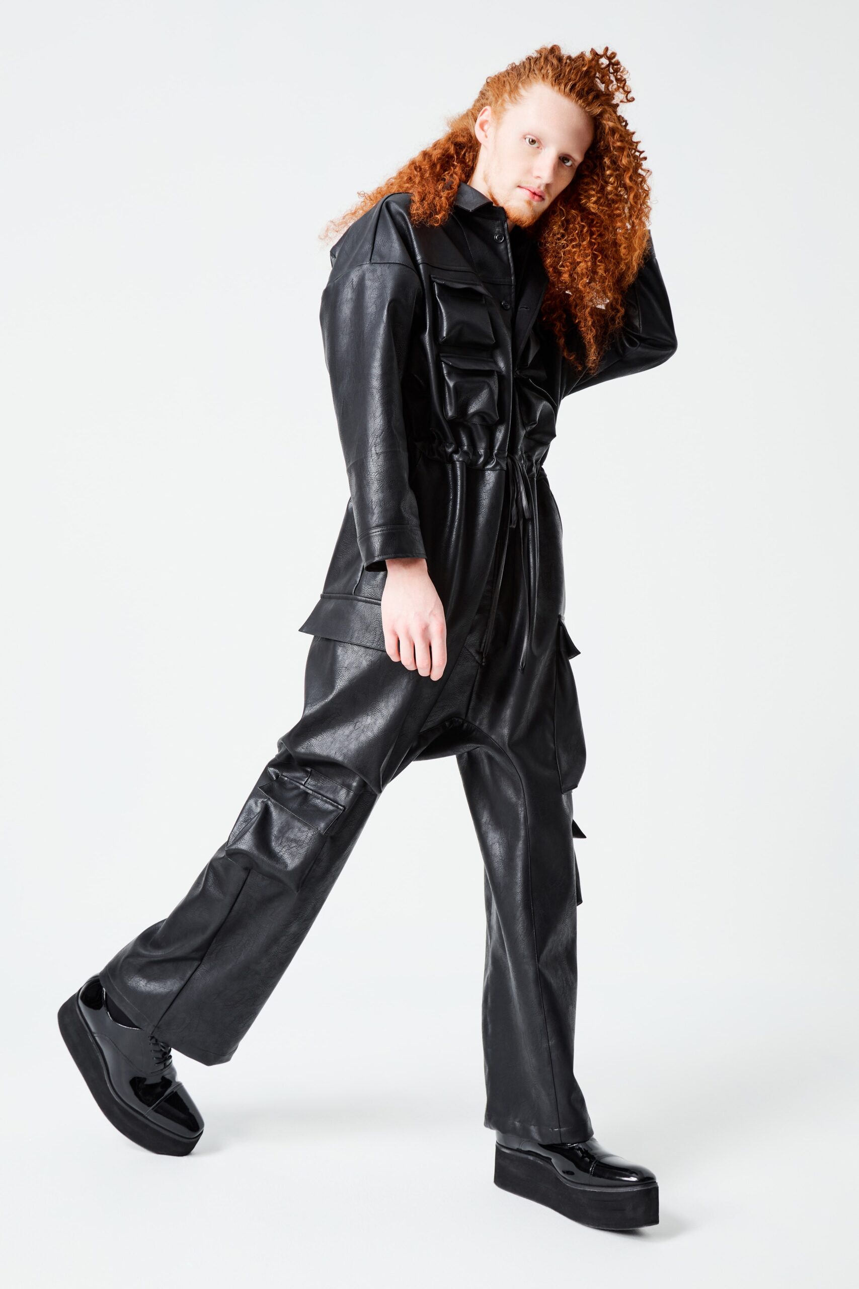 black leather fitted jumpsuit