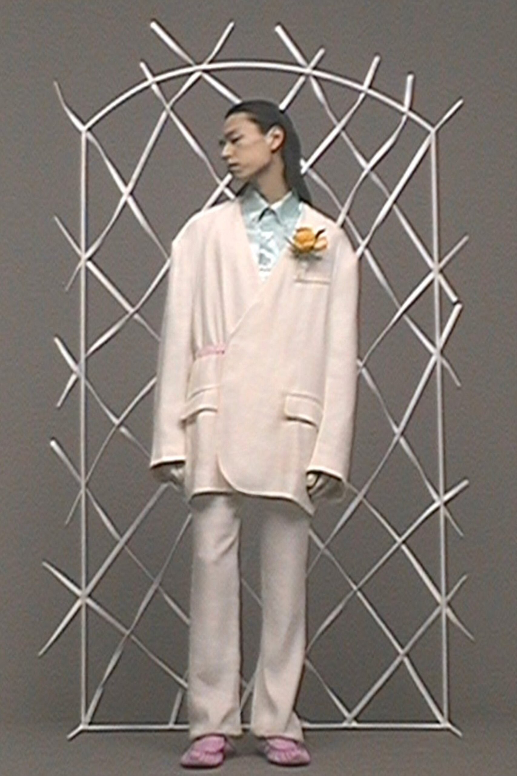 oversized white blazer with tailored pants