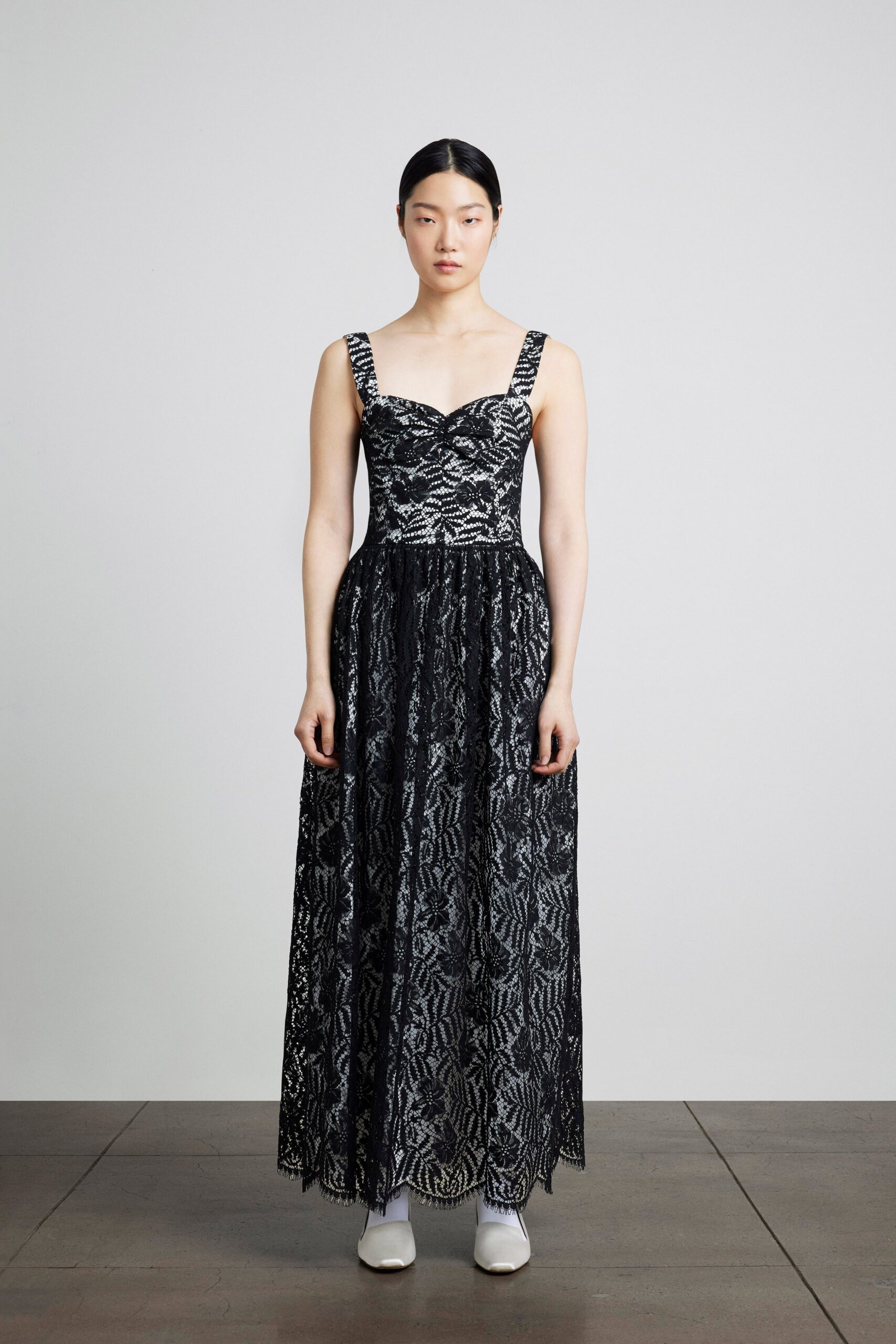 black and white lace gown