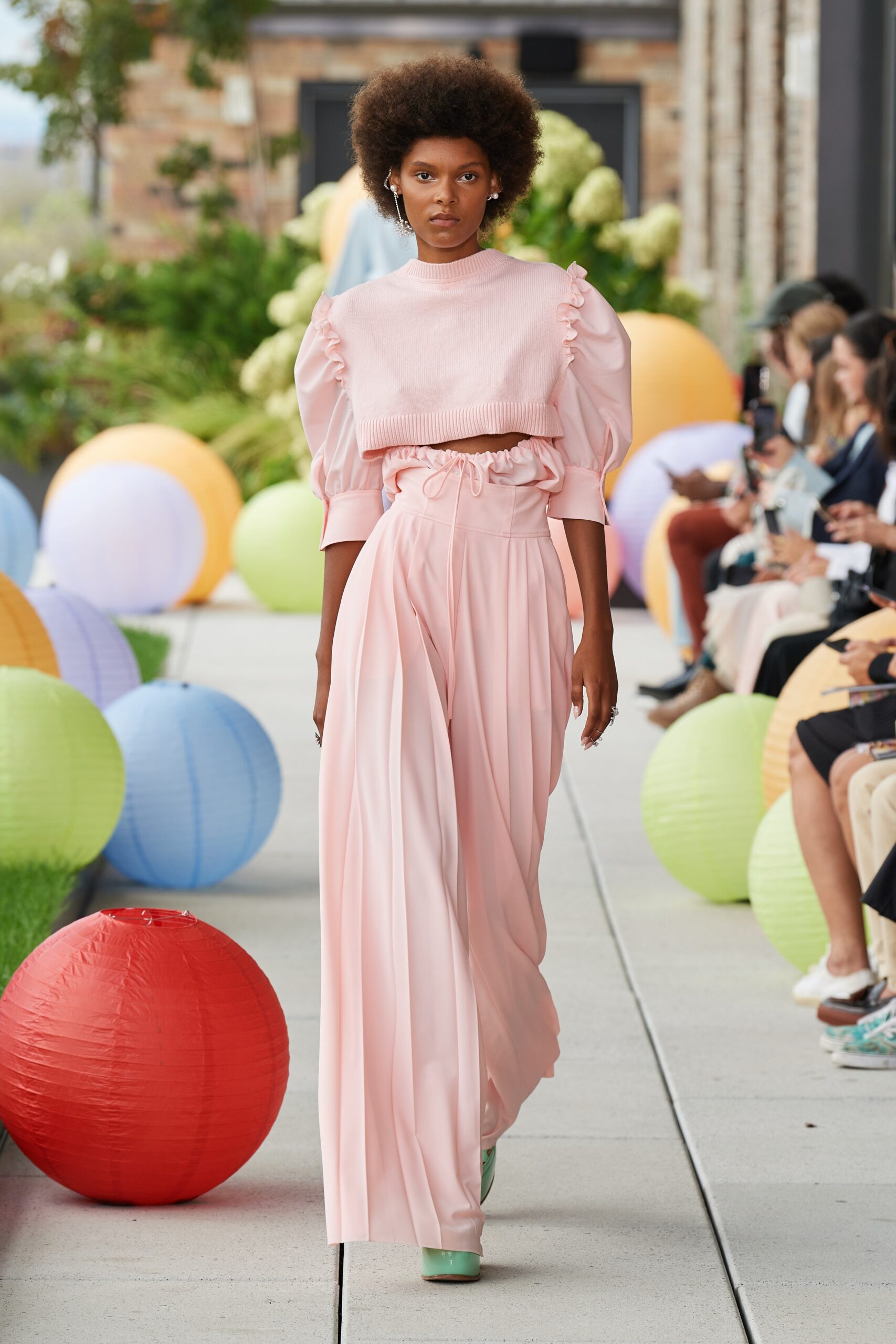 pink cotton relaxed pleated maxi pants