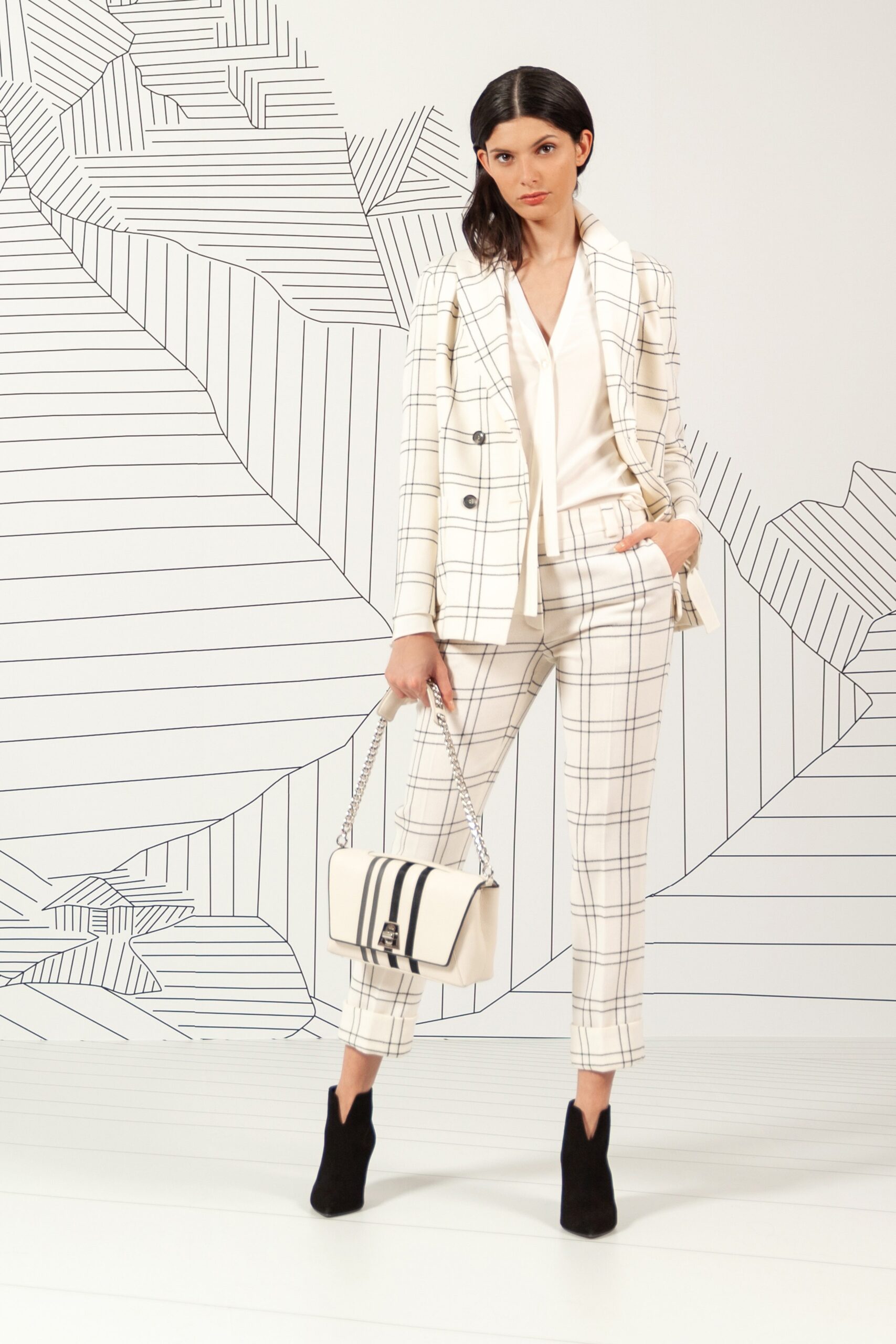tailored black and white blazer and pants