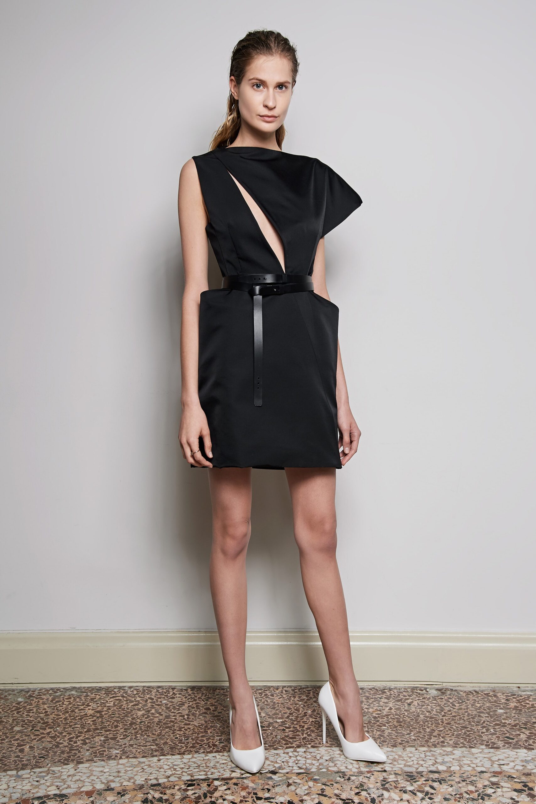 black asymmetric mini dress