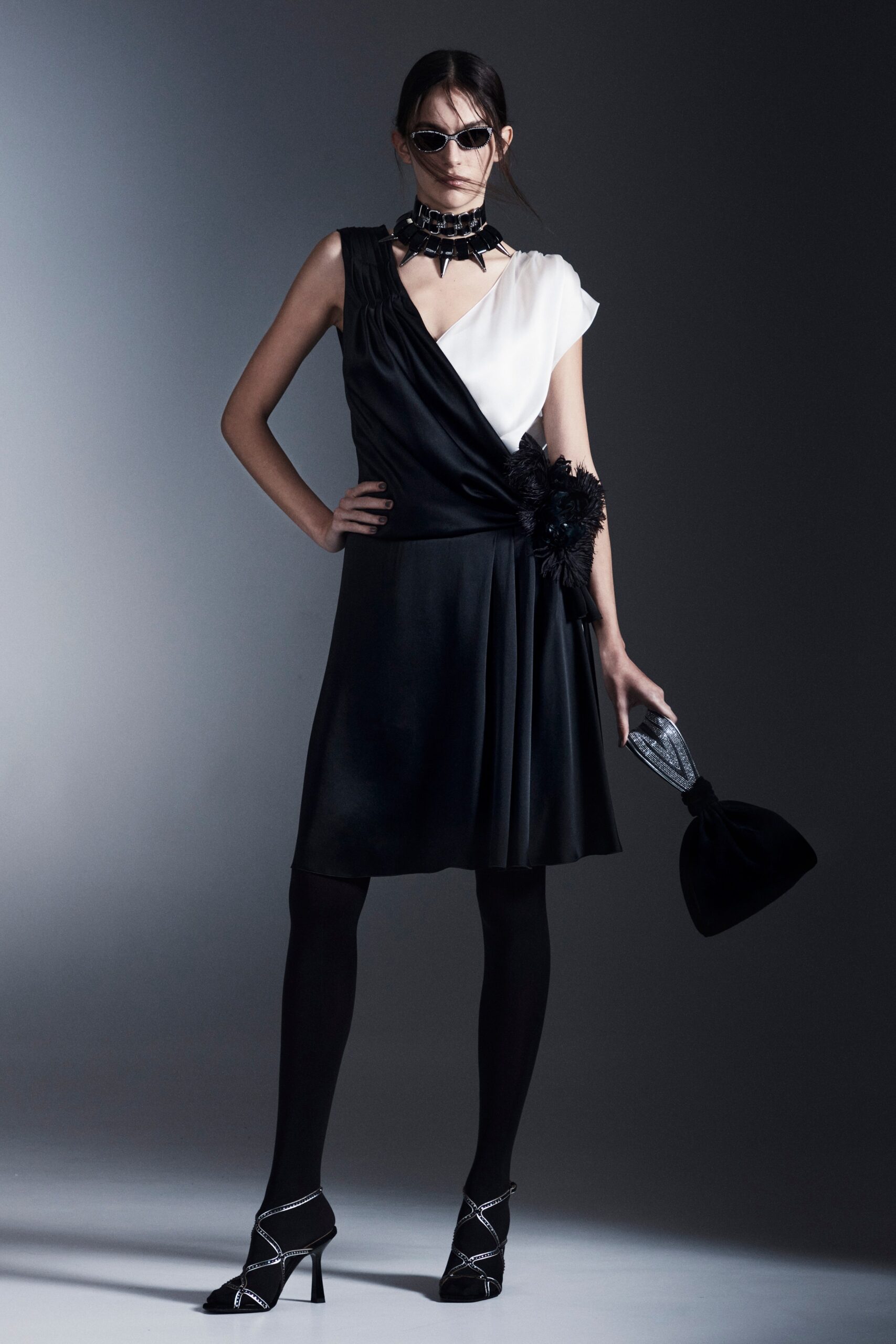 black and white fitted dress