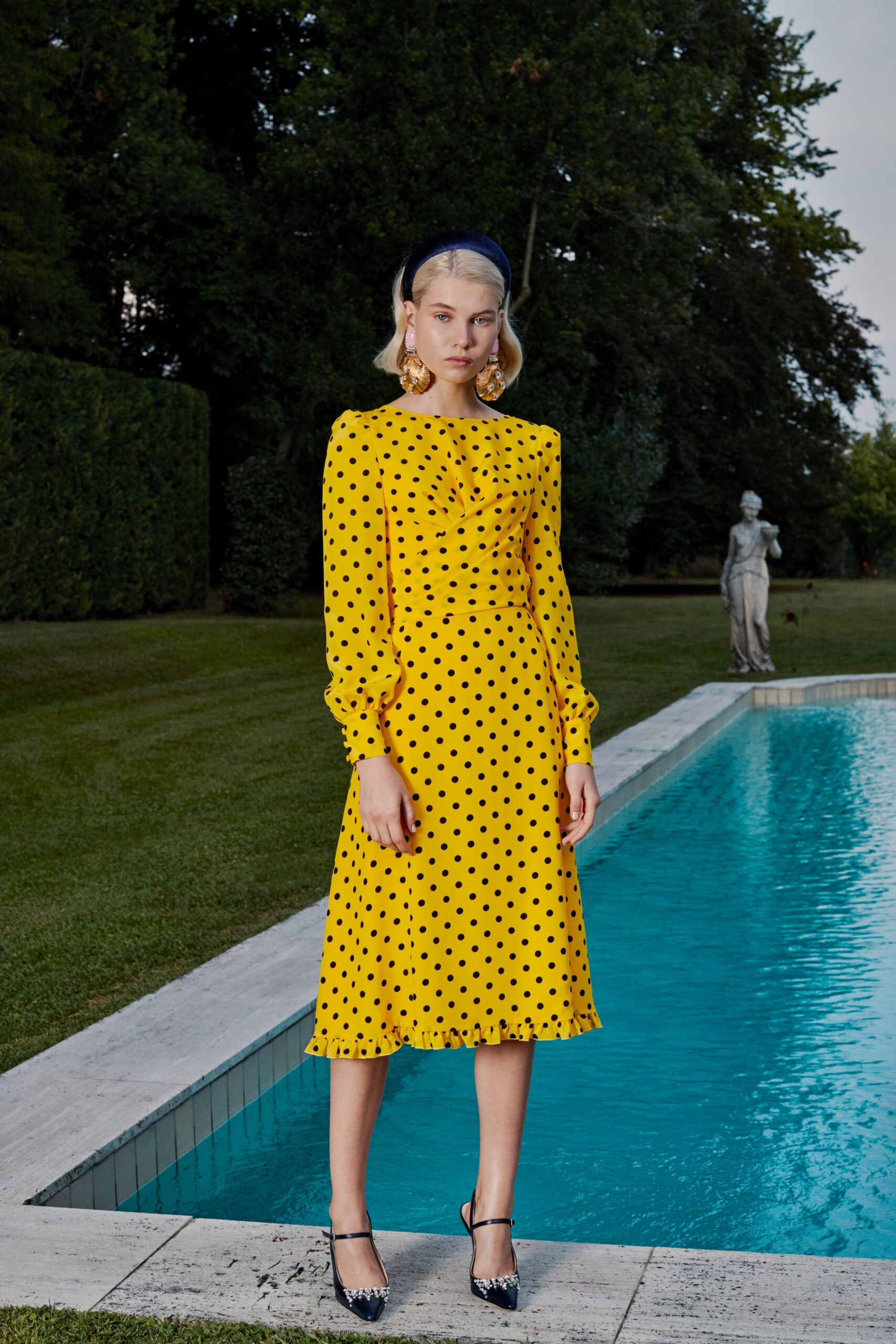 yellow polka-dot midi dress