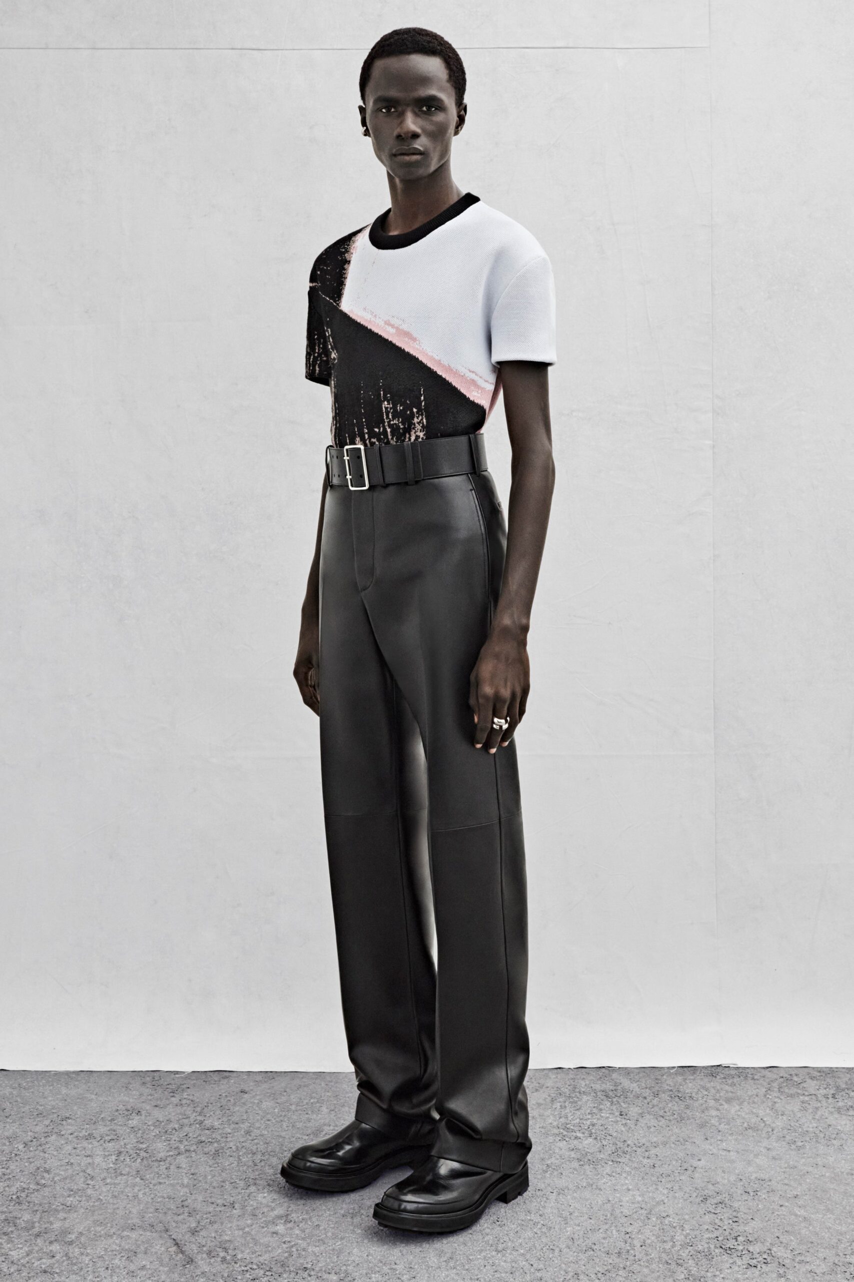 color-blocked fitted top with tailored pants