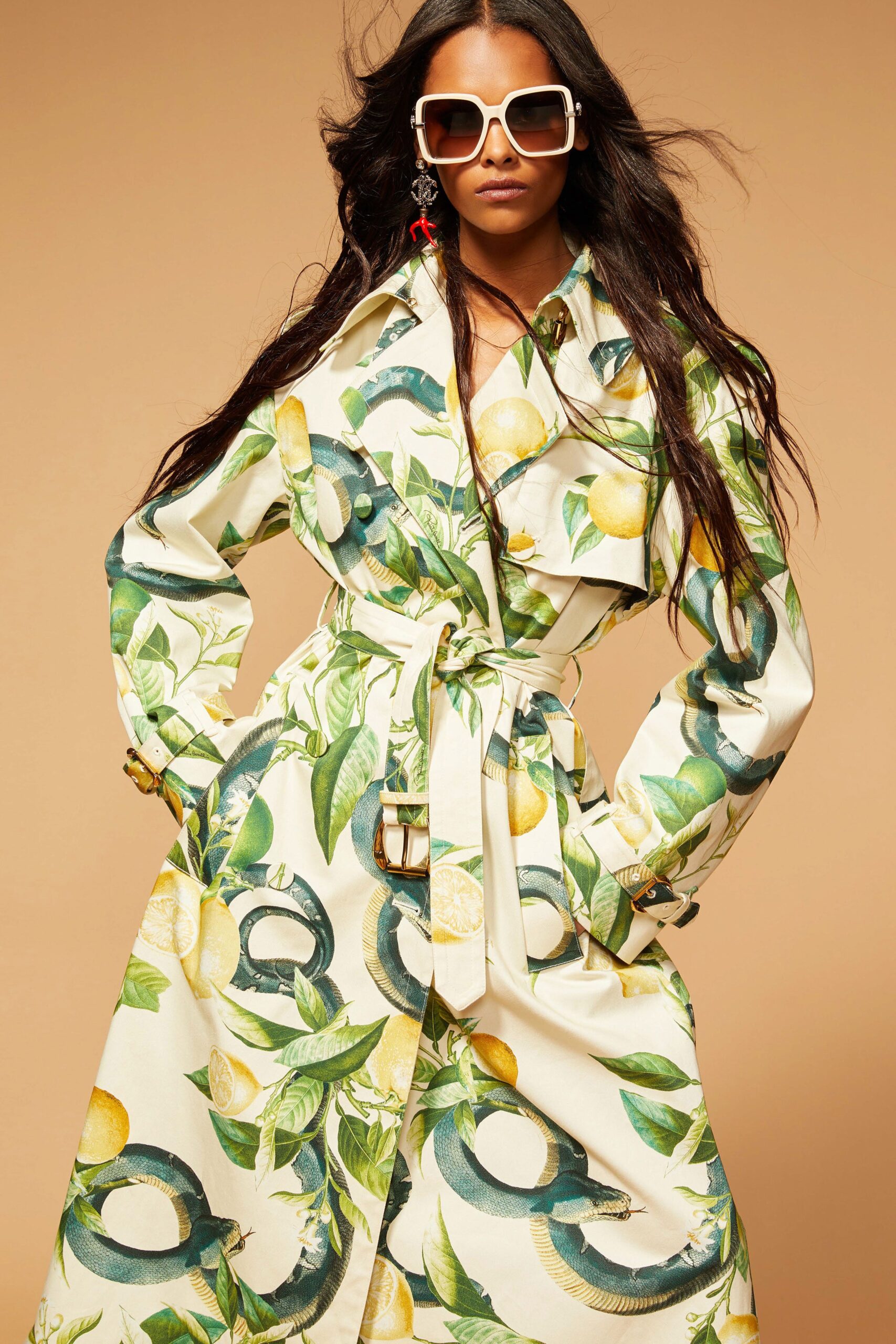 white printed trench coat