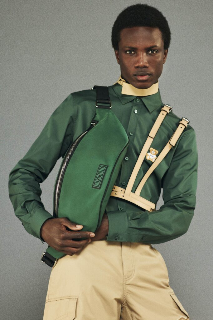 green fitted shirt with beige pants