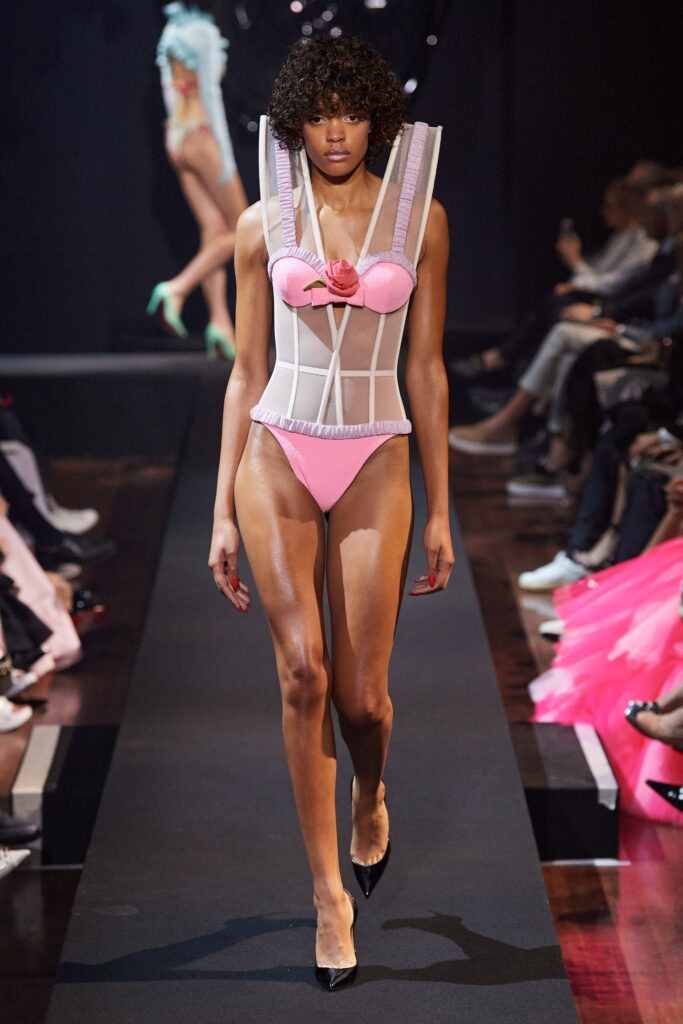 pink silk bikini and corset