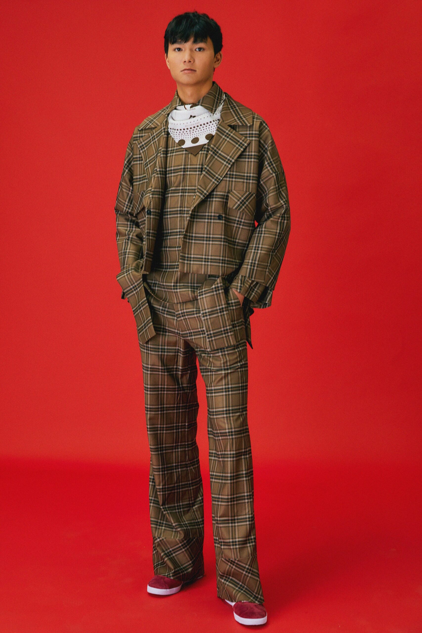 brown checked jacket and pants