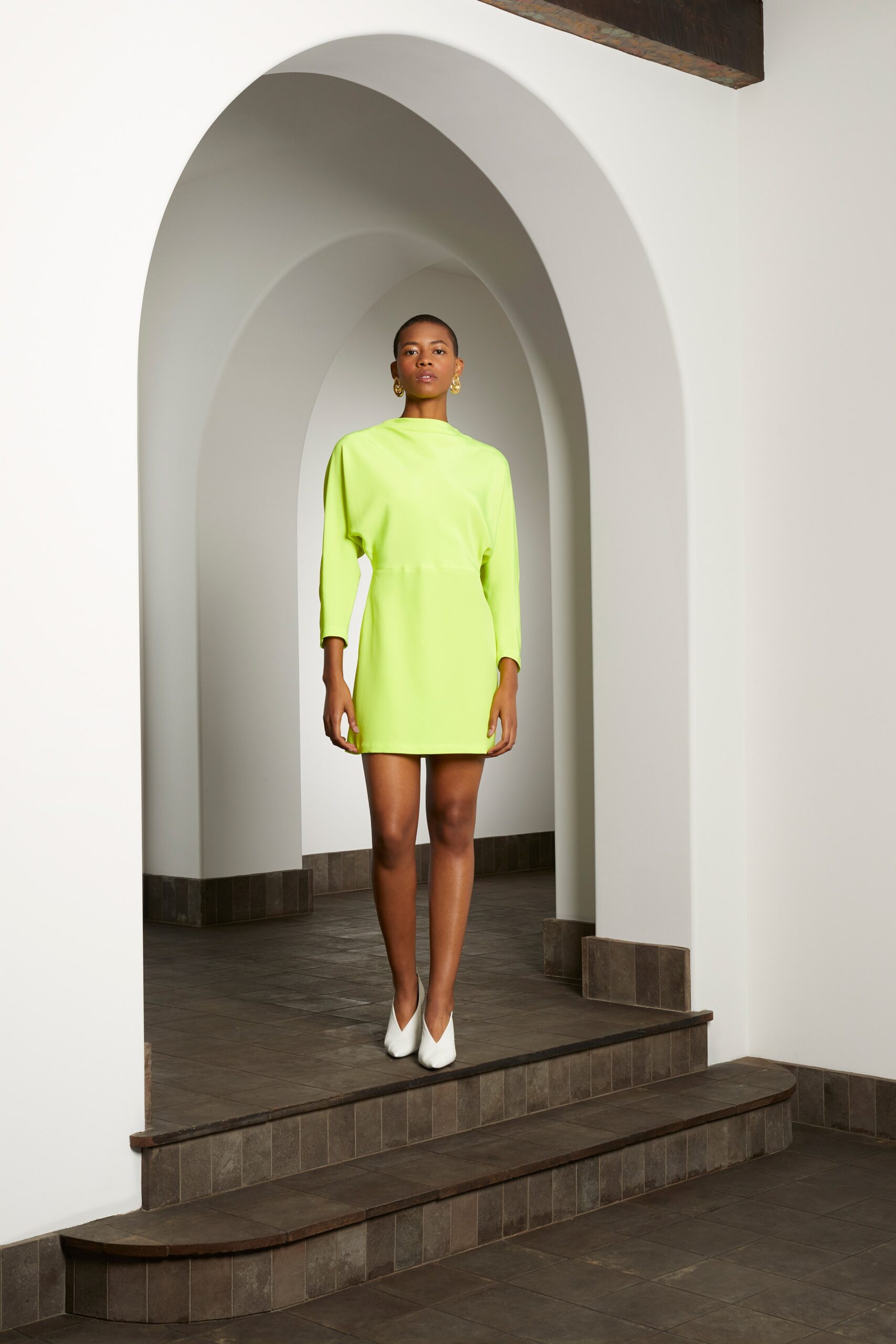 fitted green long-sleeve dress