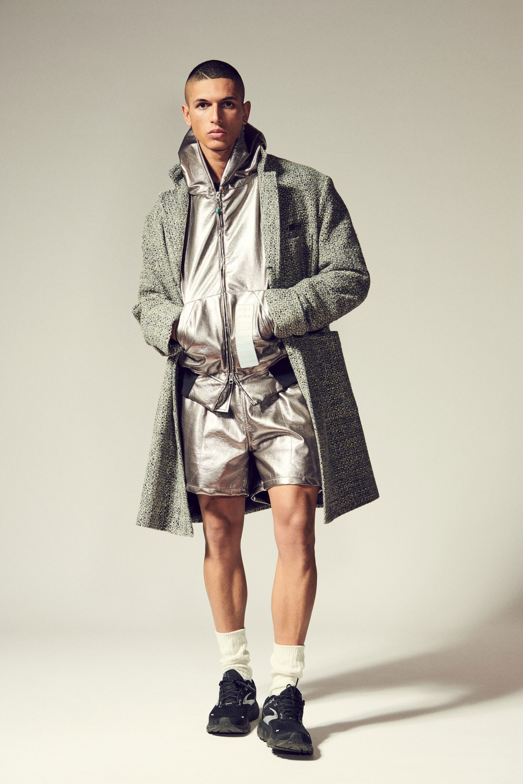 gray wool coat with silver jacket