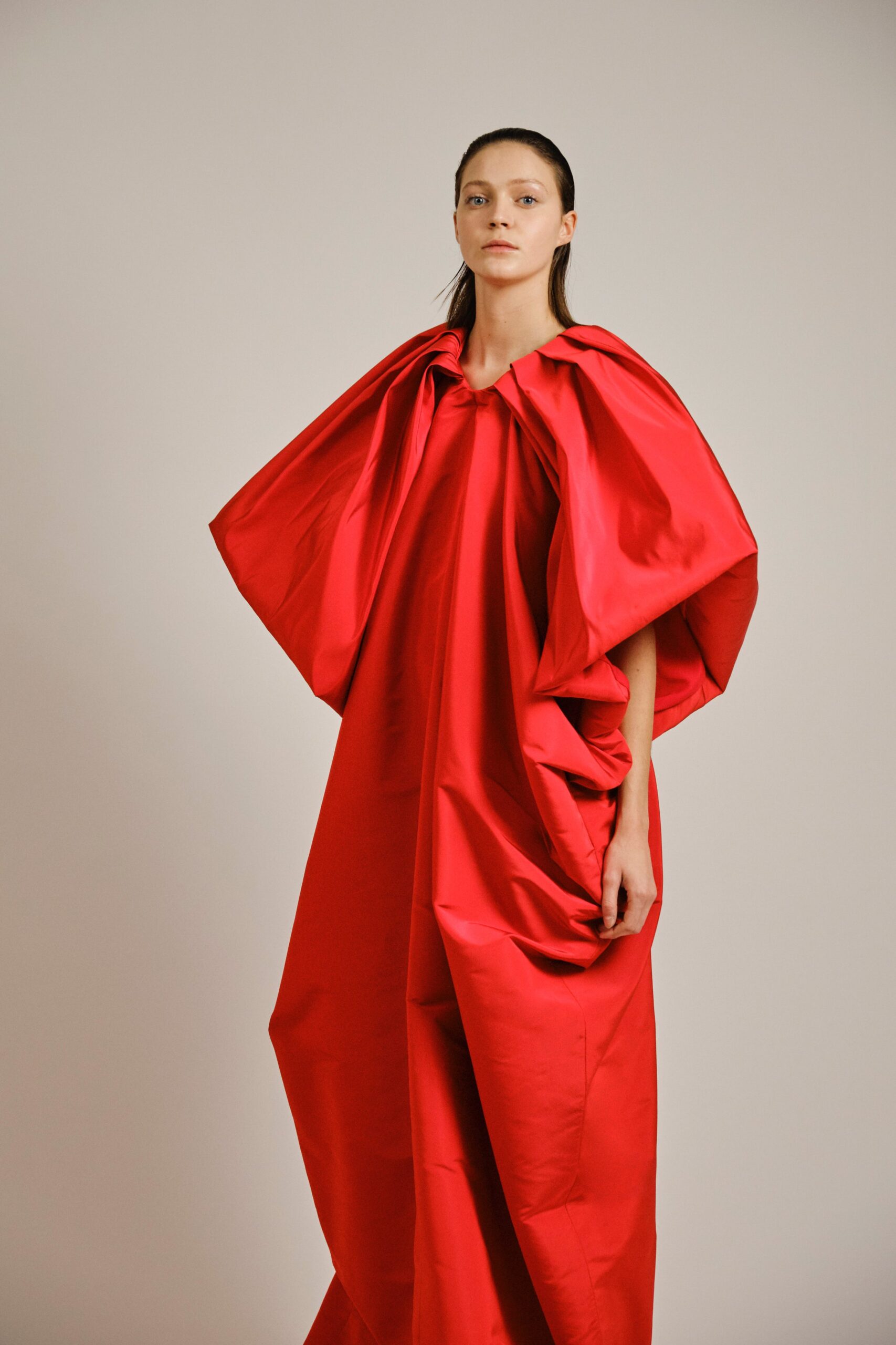 red silk relaxed dress