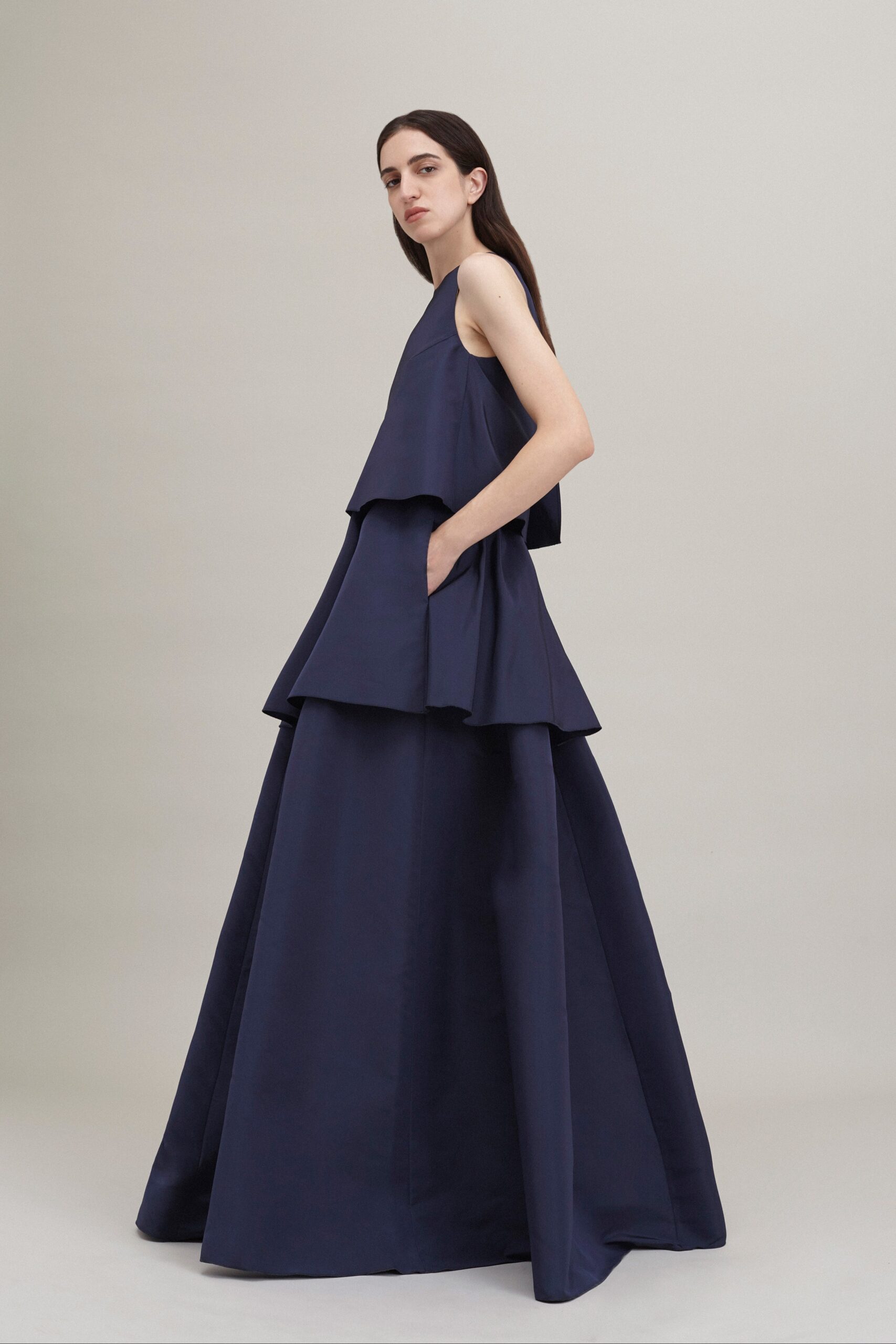 blue cotton sleeveless tiered dress