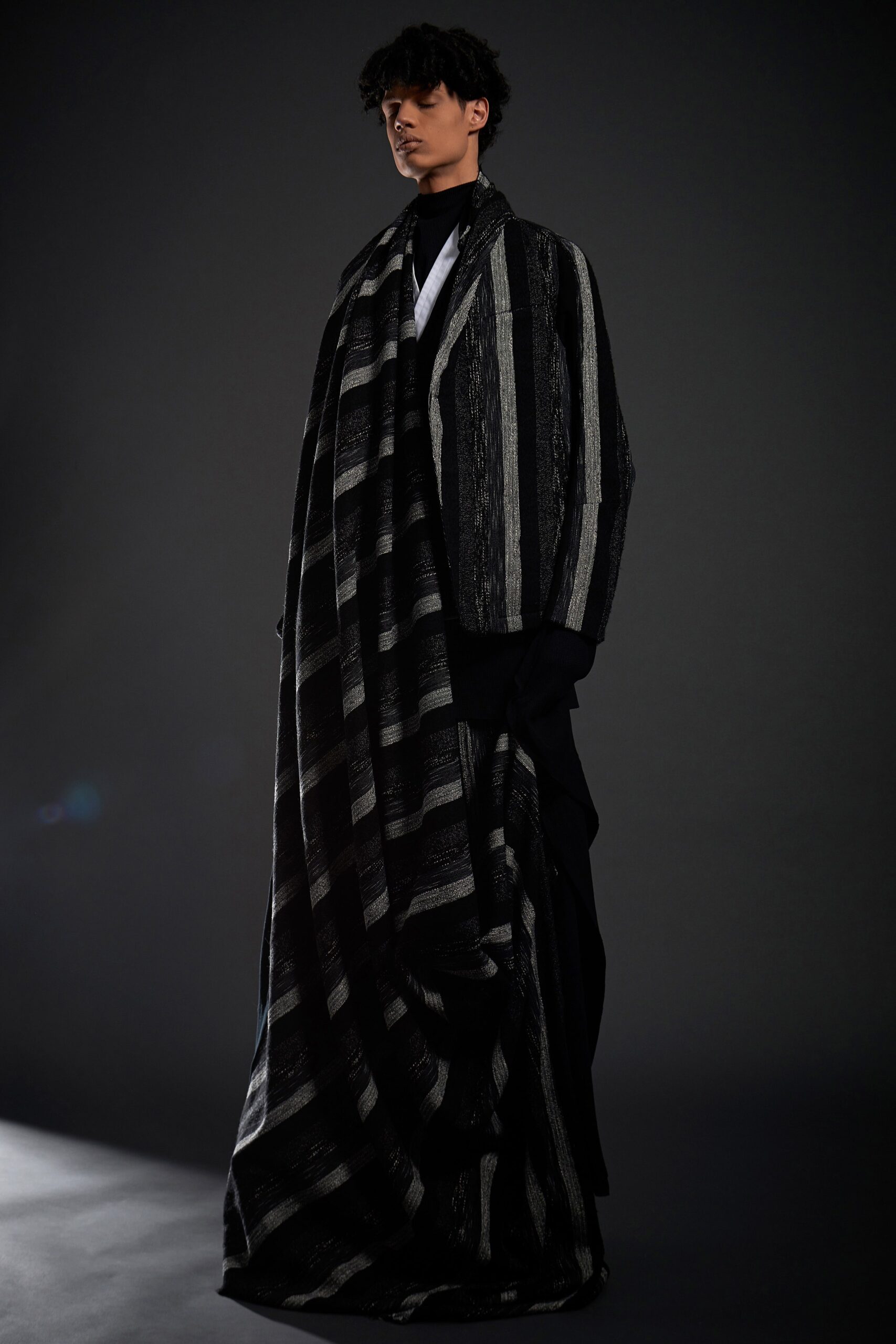 black and white striped coat