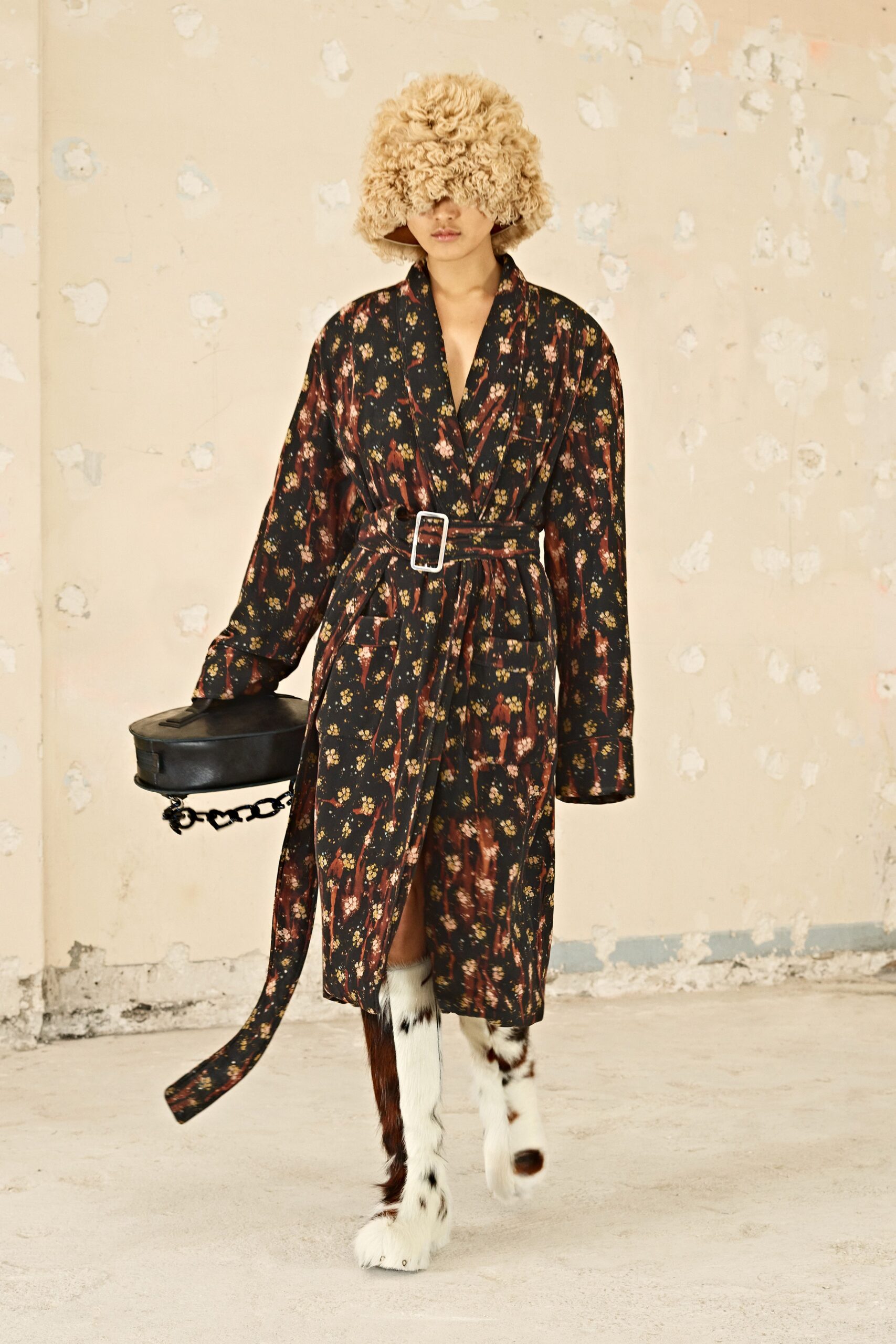 relaxed black floral midi dress