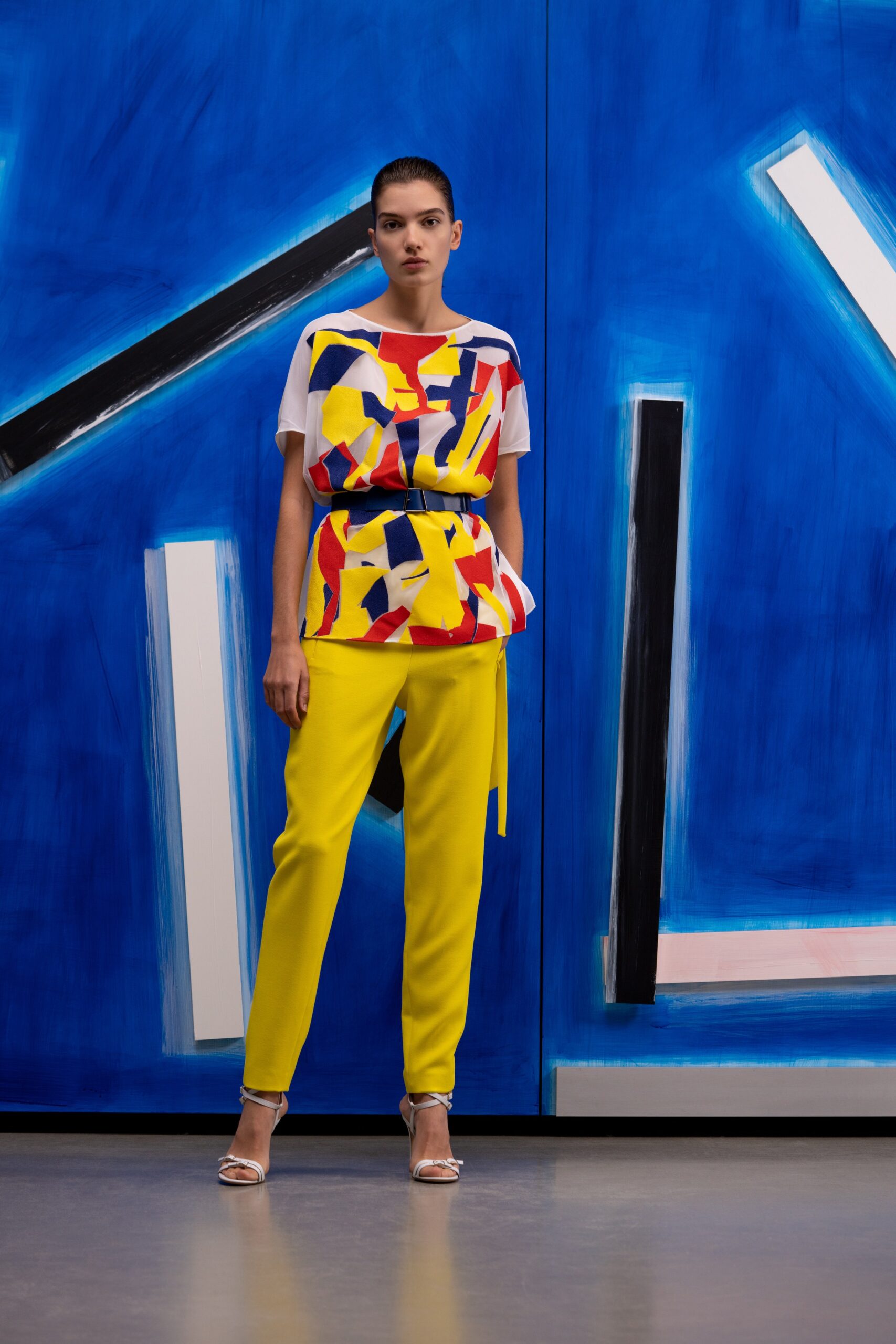 yellow tailored high-waisted straight-leg pants