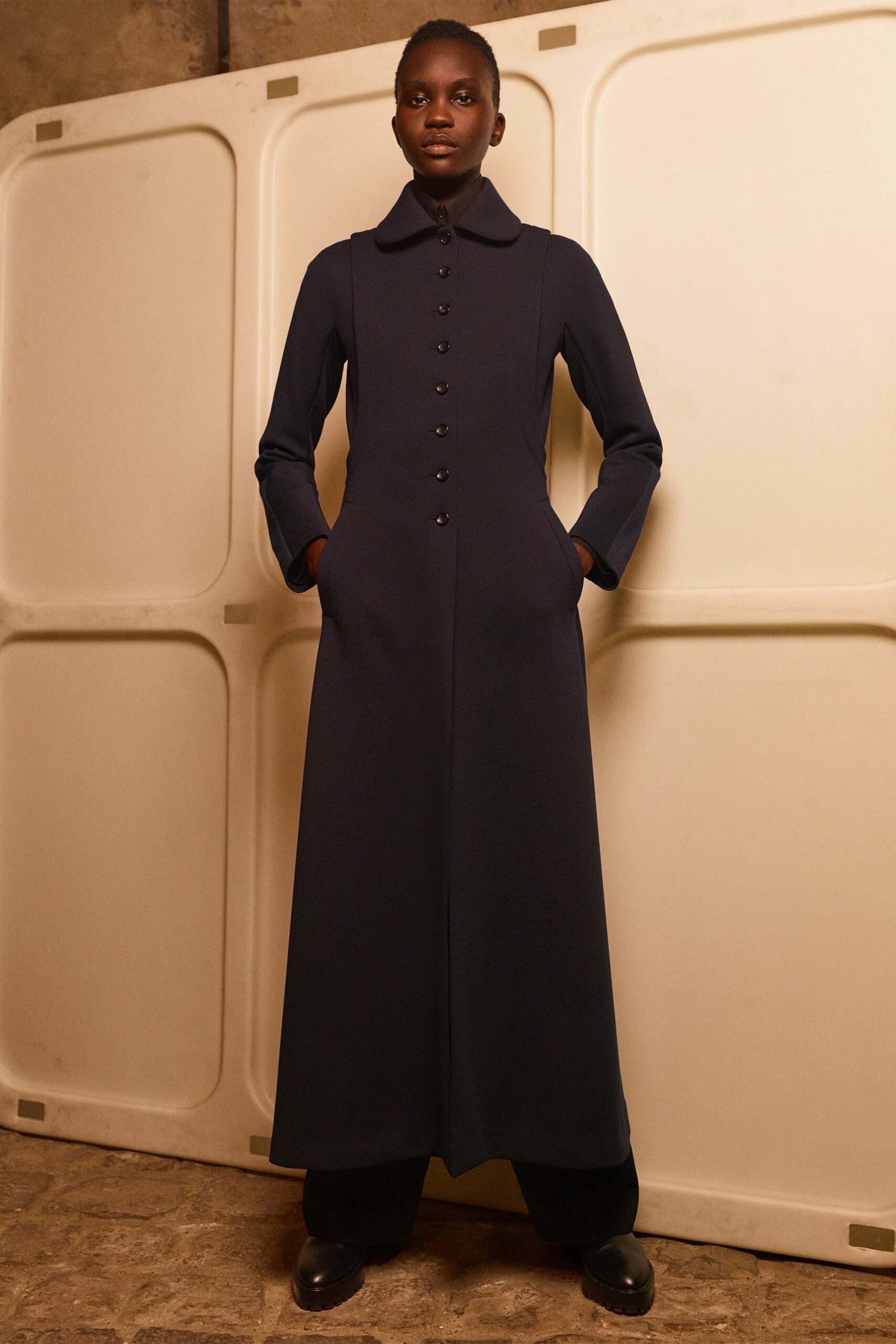 fitted blue wool coat