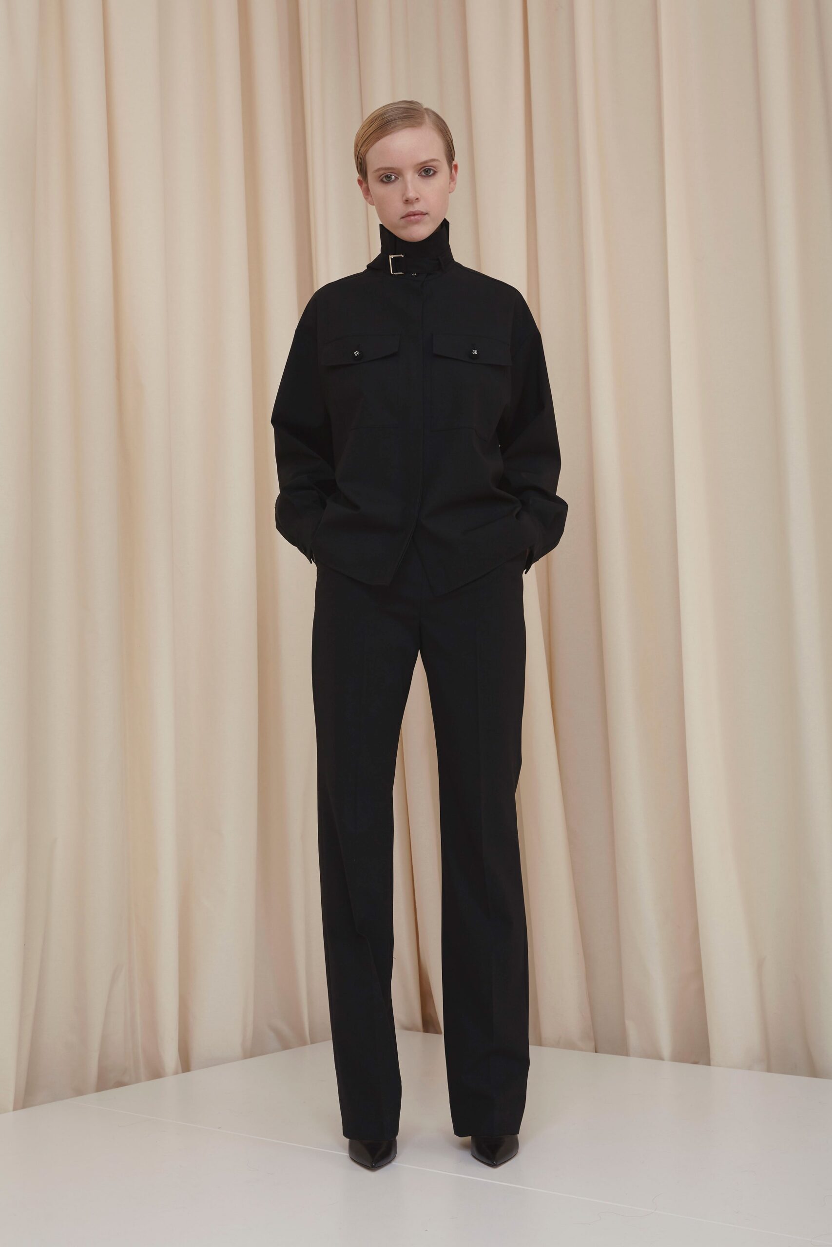 black relaxed jacket and tailored pants