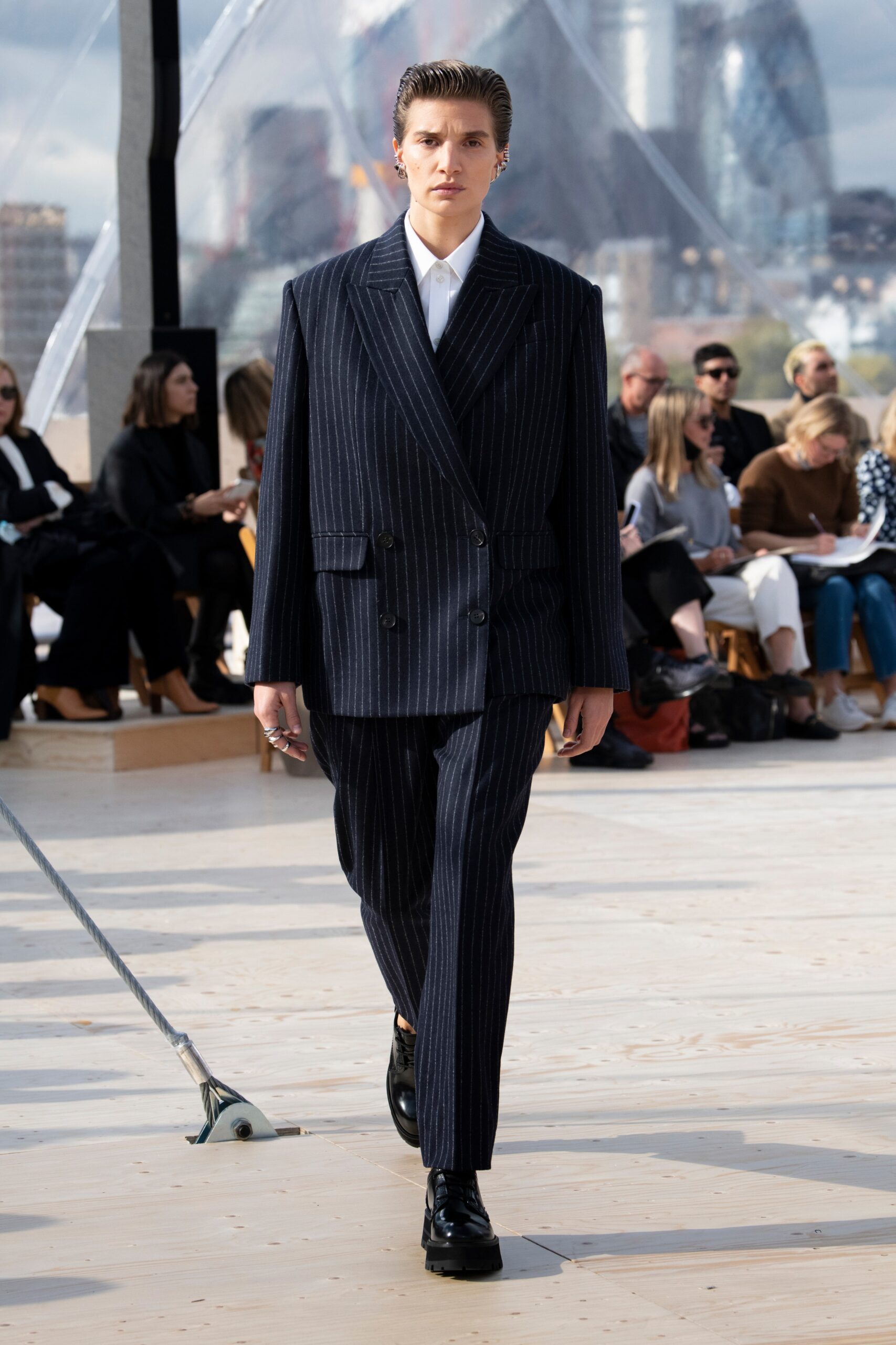 navy striped tailored suit