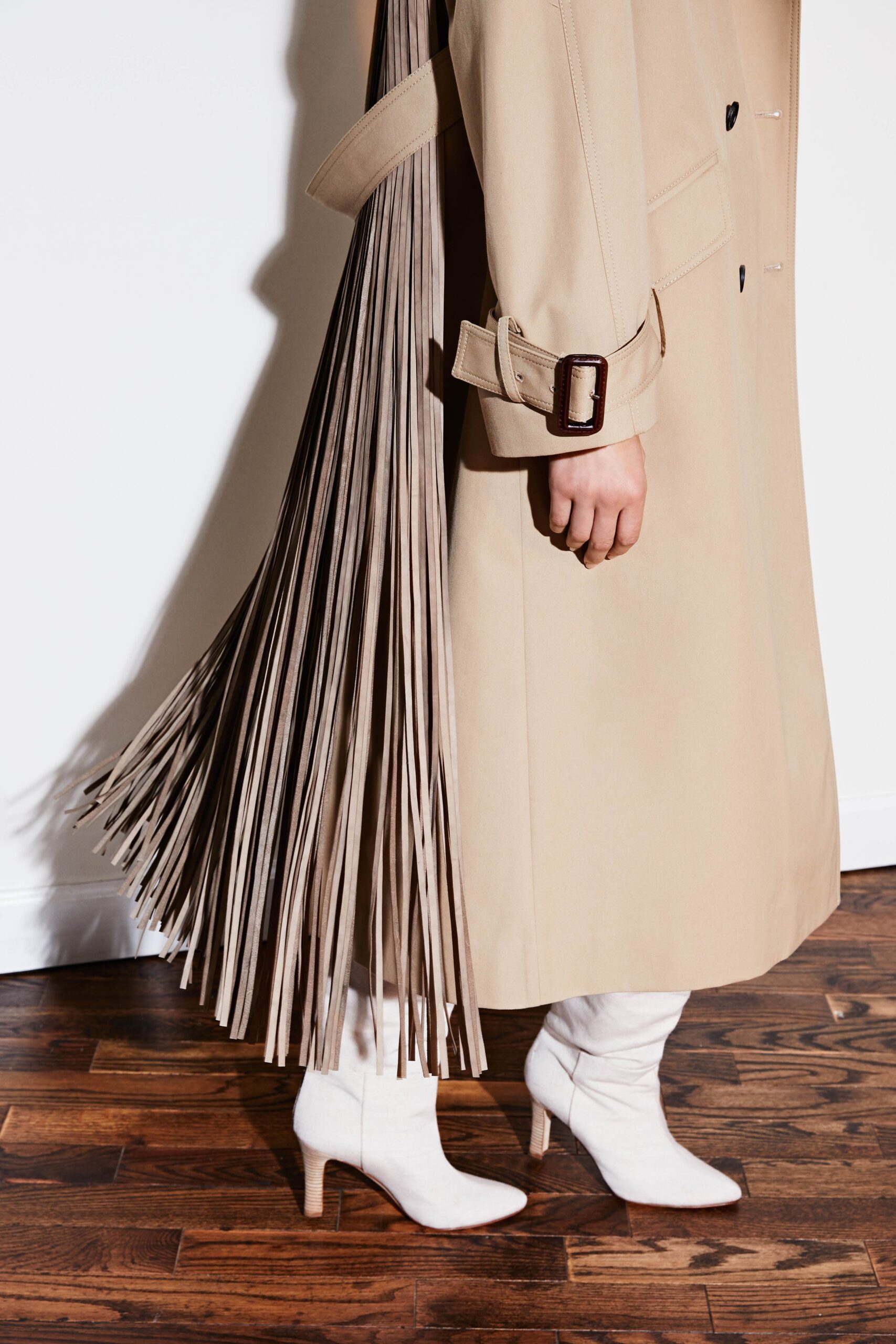 beige relaxed coat with fringes