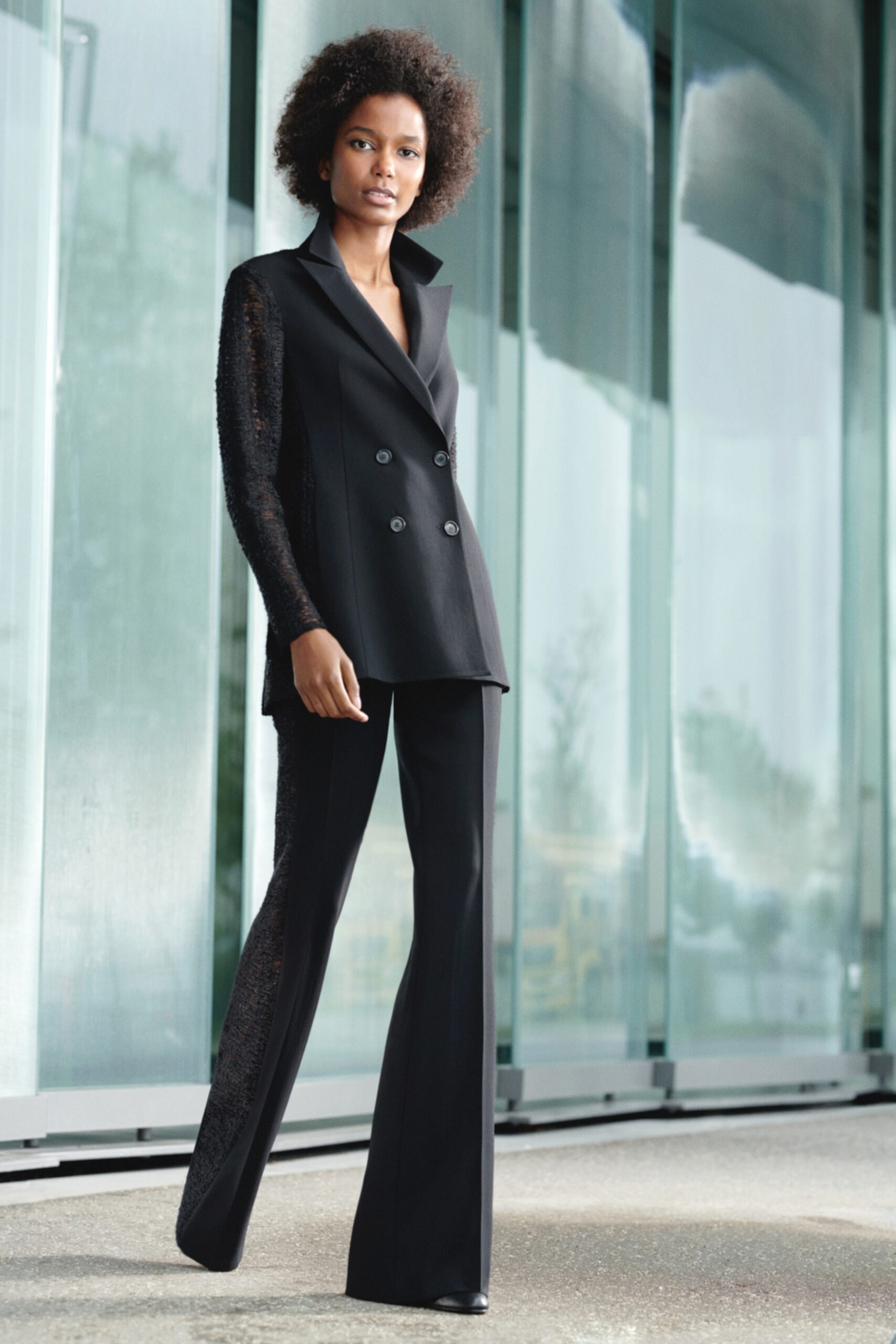 black tailored blazer and pants