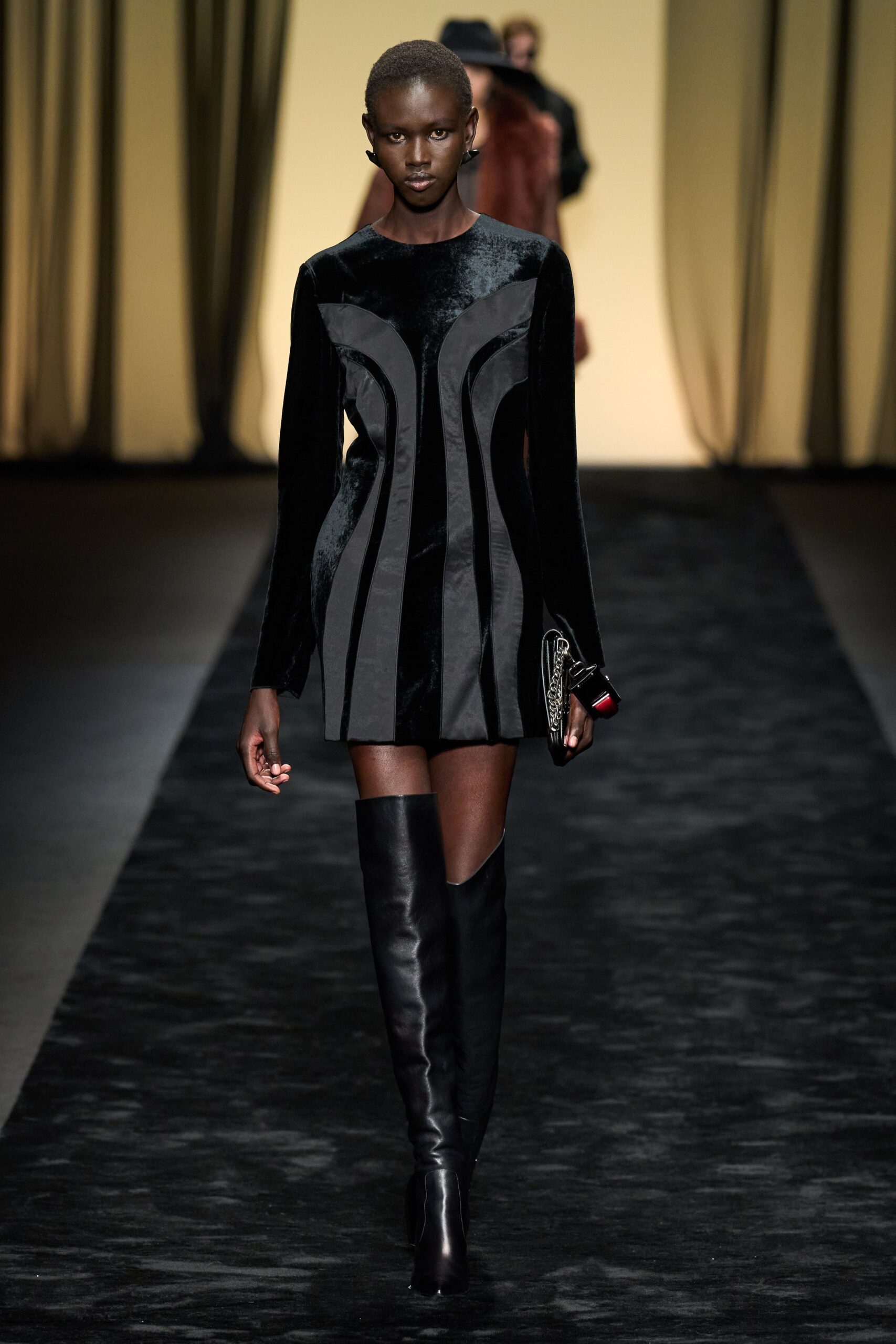 black velvet mini dress with boots