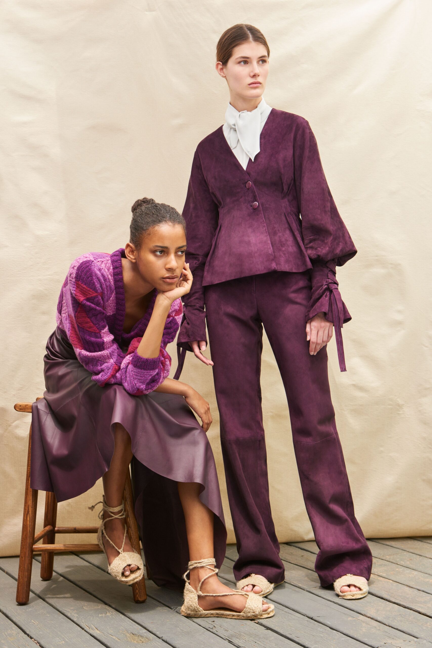 purple suede top and pants