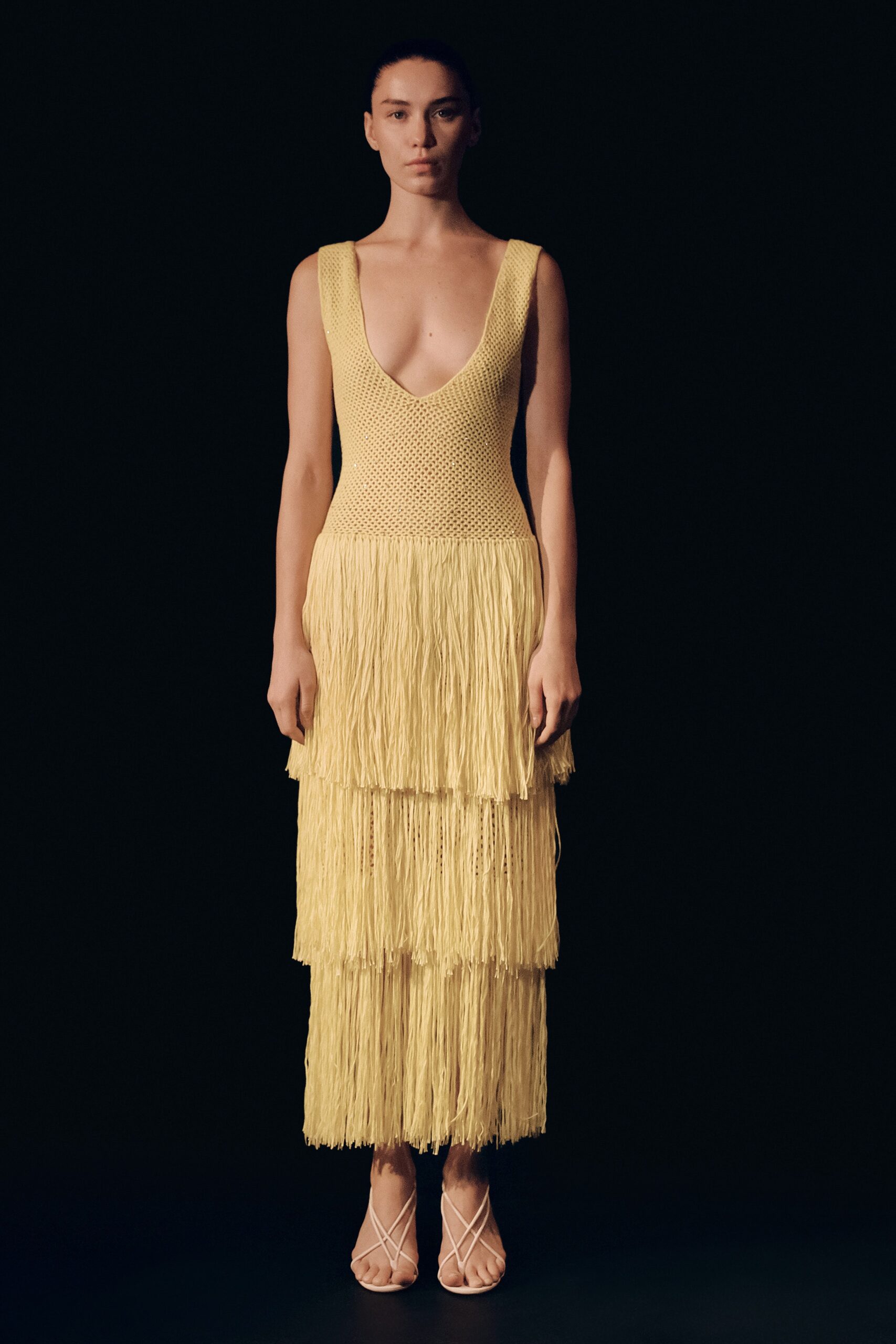 yellow fringed tiered dress