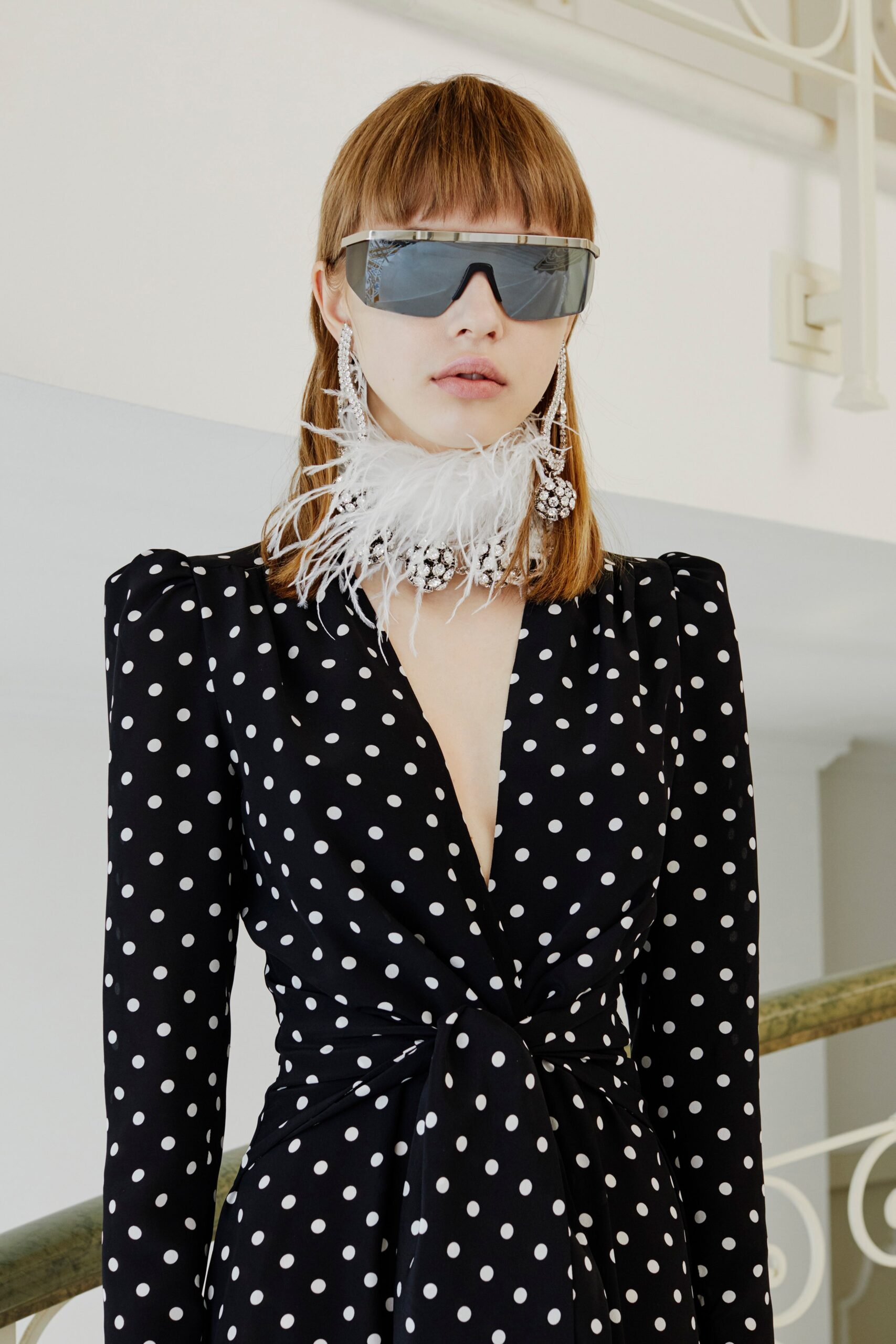black and white polka-dot dress